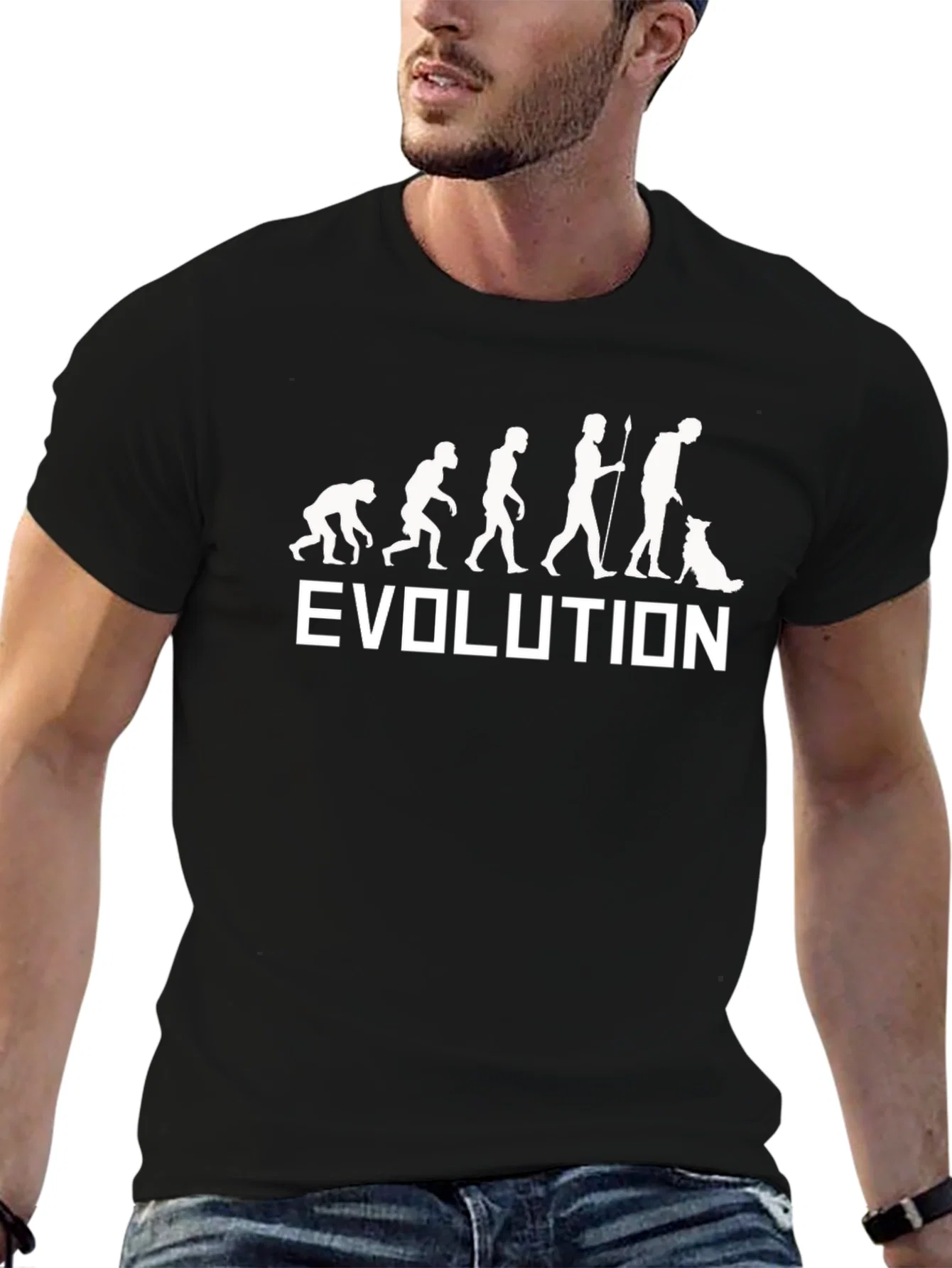 Rebbecca Evolution of Man & Dog Black T-Shirt