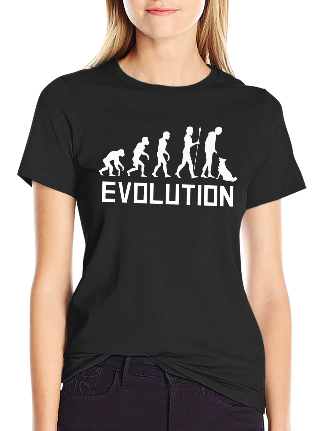 Rebbecca Evolution of Man & Dog Black T-Shirt