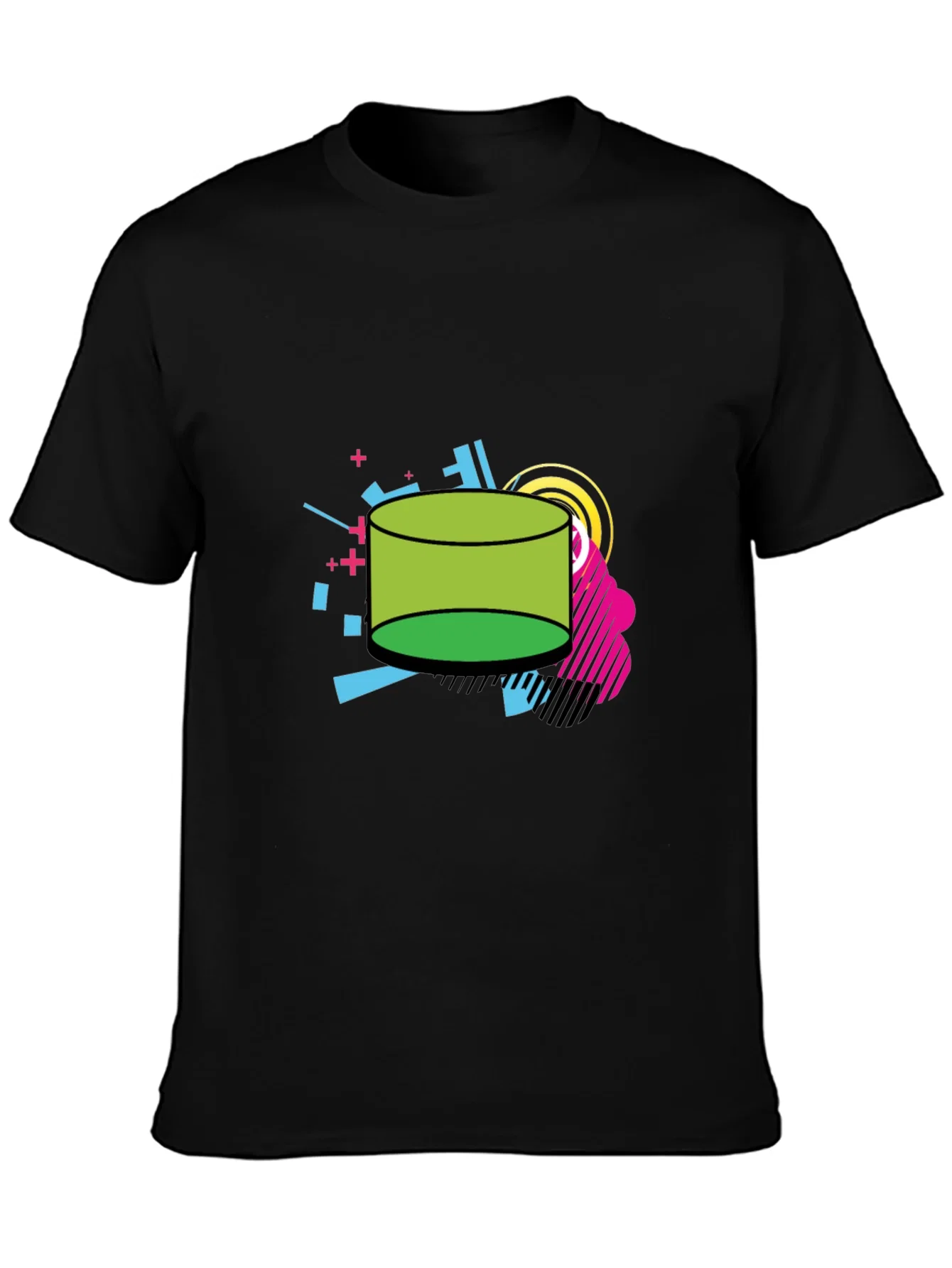 Rebbecca Retro Geometric Green Cylinder Black T-Shirt