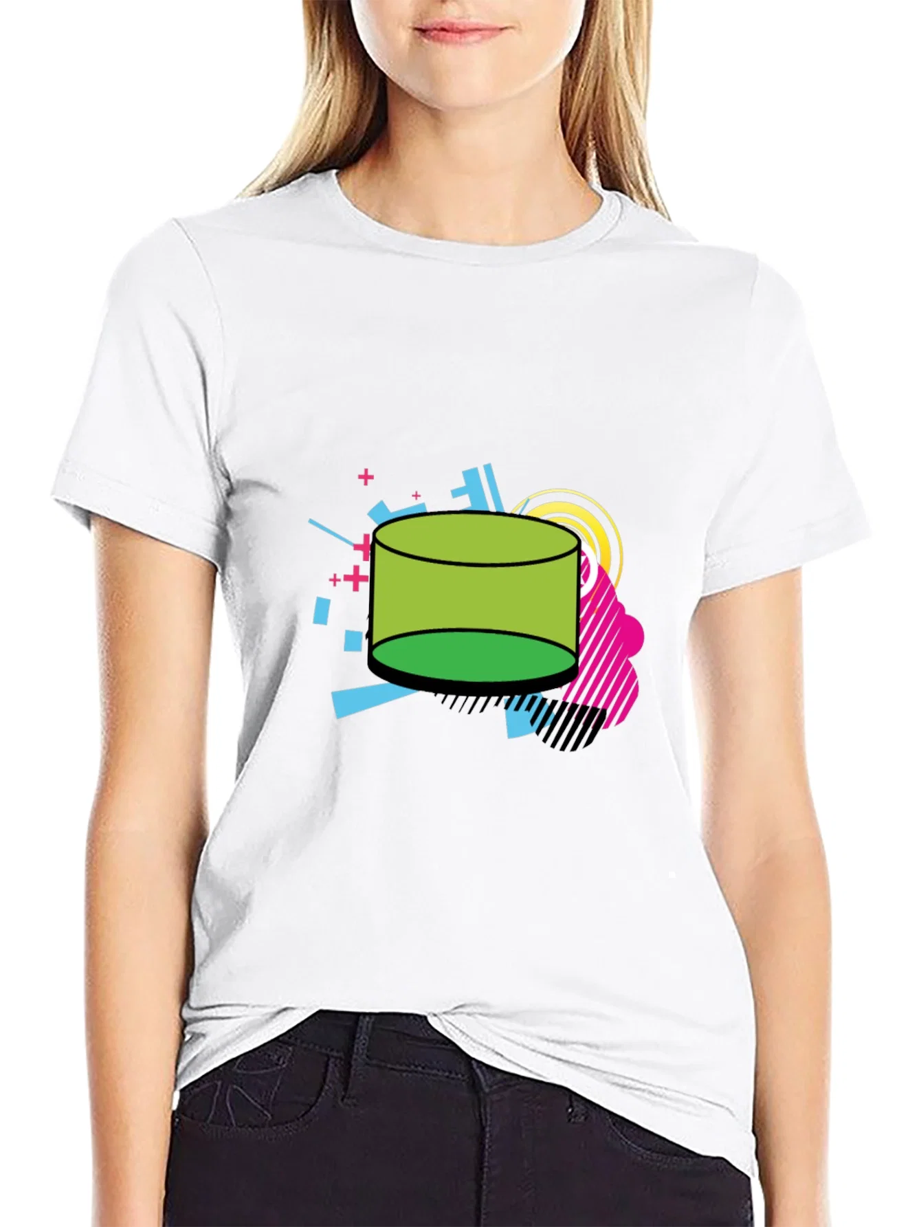 Rebbecca Retro Geometric Green Cylinder Black T-Shirt