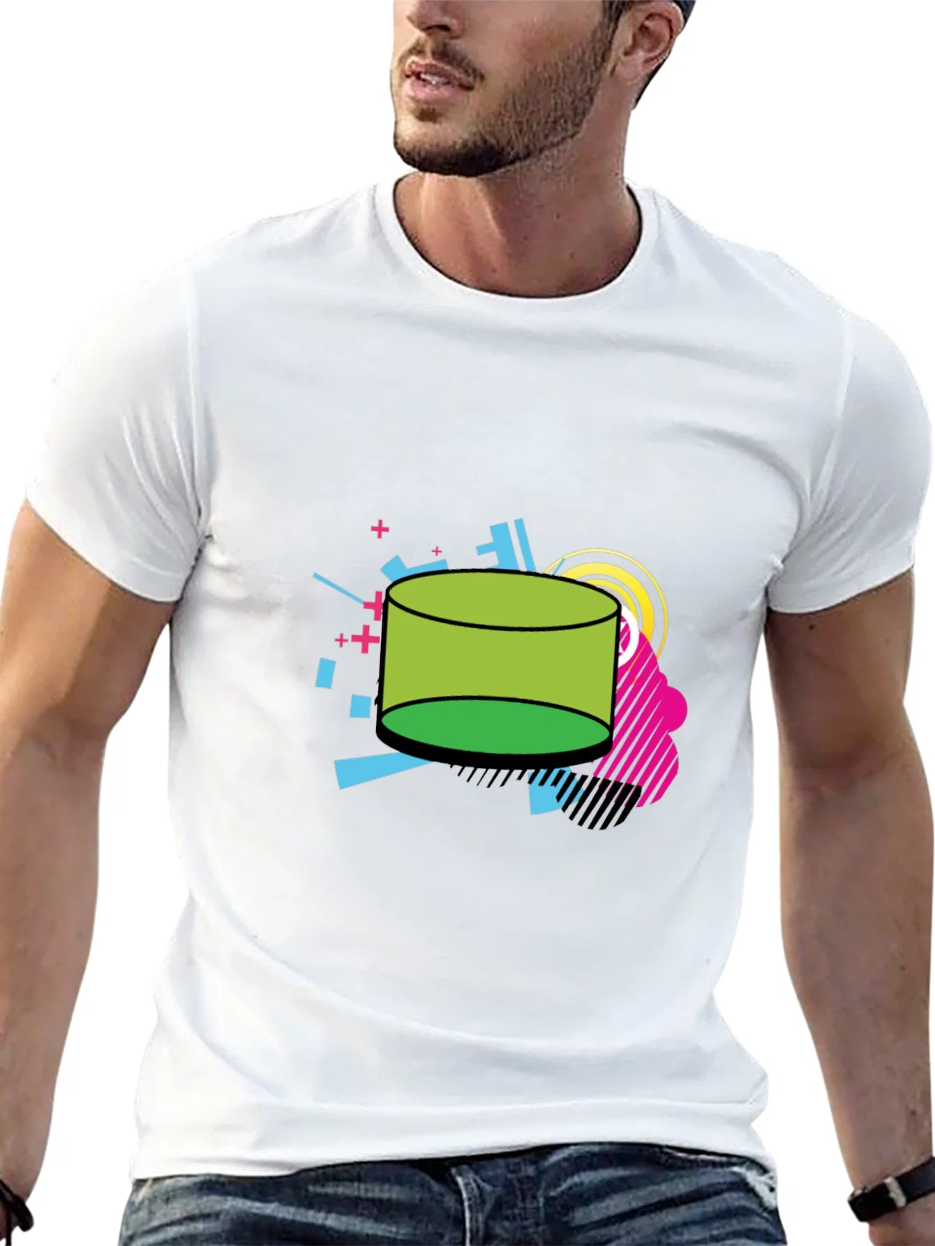 Rebbecca Retro Geometric Green Cylinder Black T-Shirt