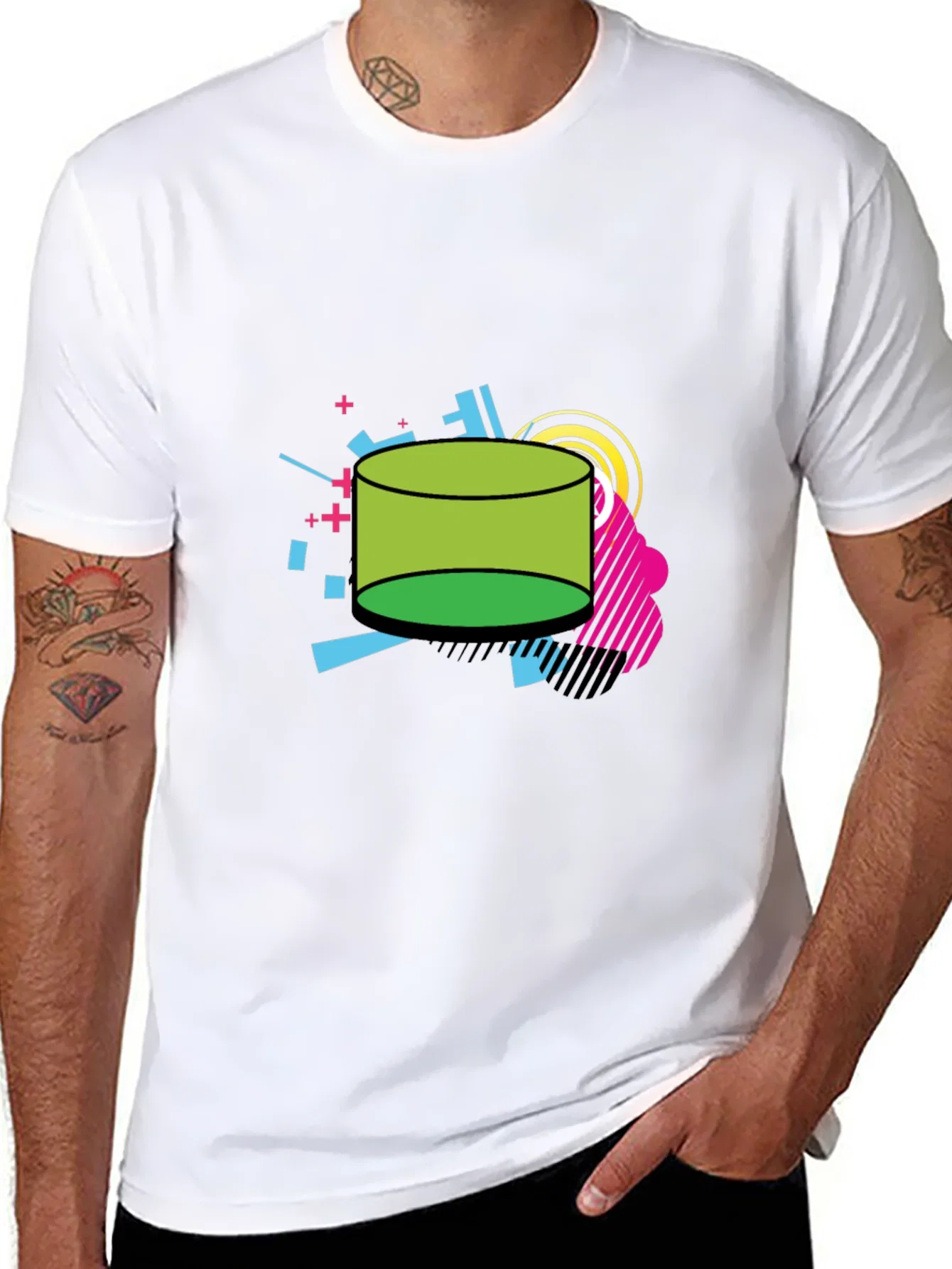 Rebbecca Retro Geometric Green Cylinder Black T-Shirt