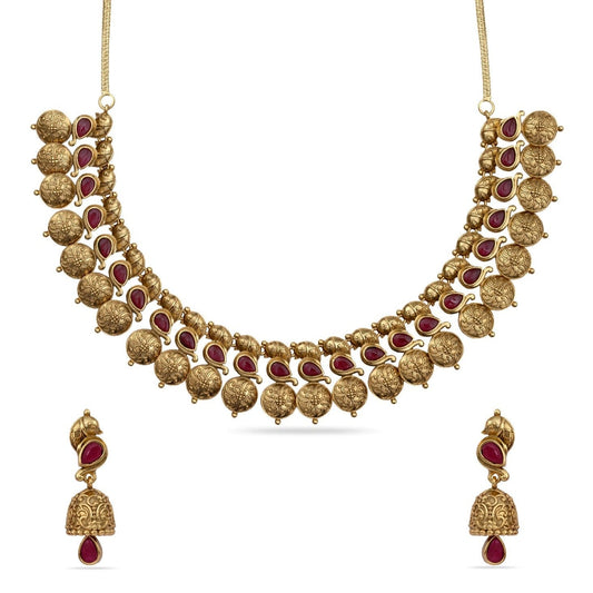 Vachi Antique Temple Red Kempu Necklace Set
