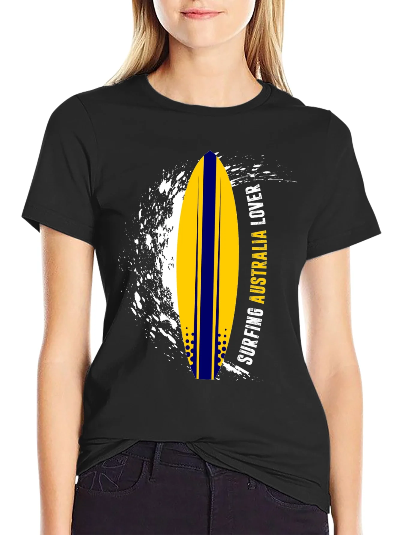 Rebbecca Surfing Australia Lover T-Shirt - Black Surfboard Tee