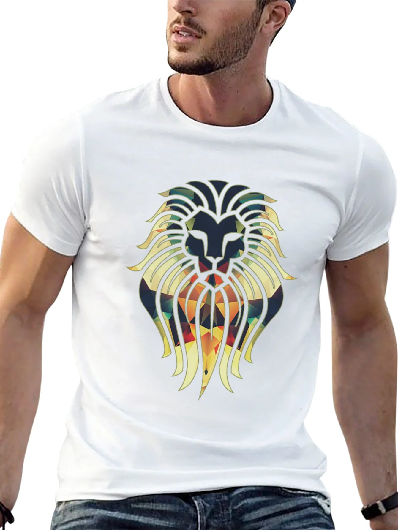 Camiseta Negra con Dise?o de Le¨®n Geom¨¦trico