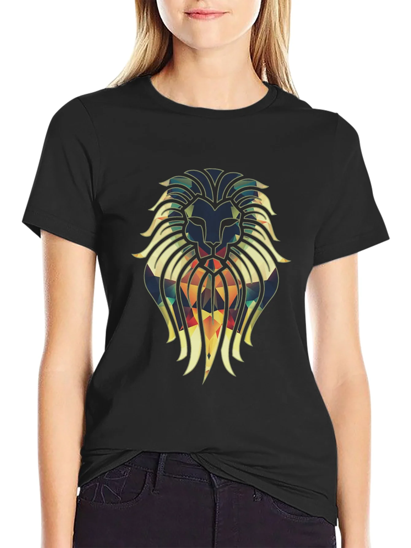 Camiseta Negra con Dise?o de Le¨®n Geom¨¦trico