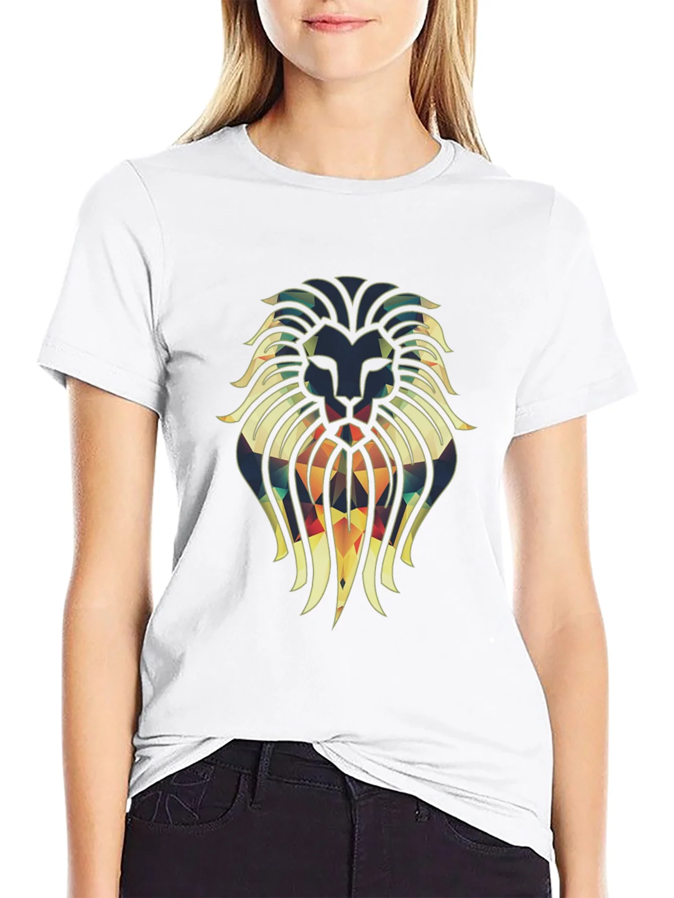 Camiseta Negra con Dise?o de Le¨®n Geom¨¦trico