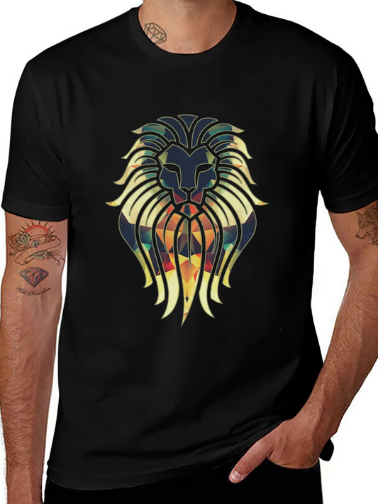 Camiseta Negra con Dise?o de Le¨®n Geom¨¦trico
