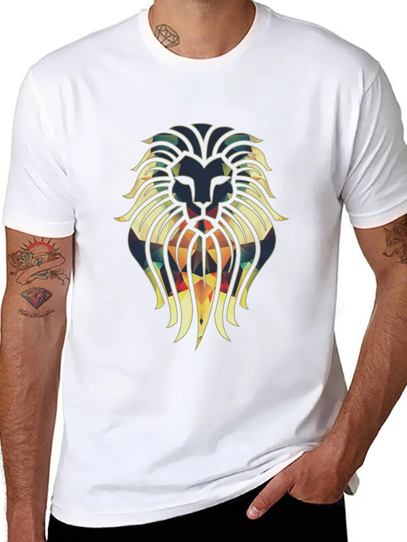 Camiseta Negra con Dise?o de Le¨®n Geom¨¦trico