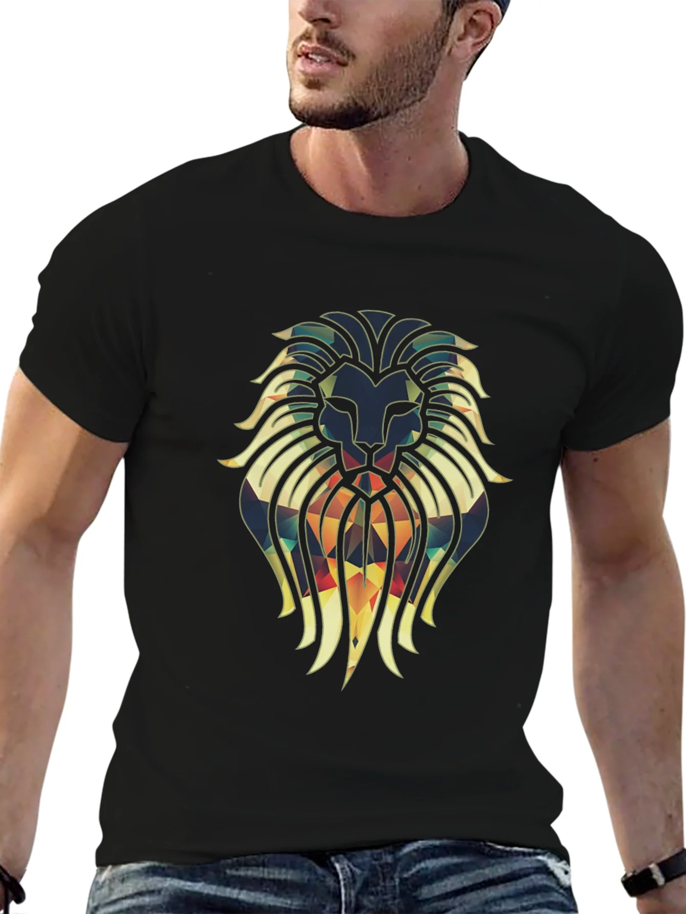 Camiseta Negra con Dise?o de Le¨®n Geom¨¦trico