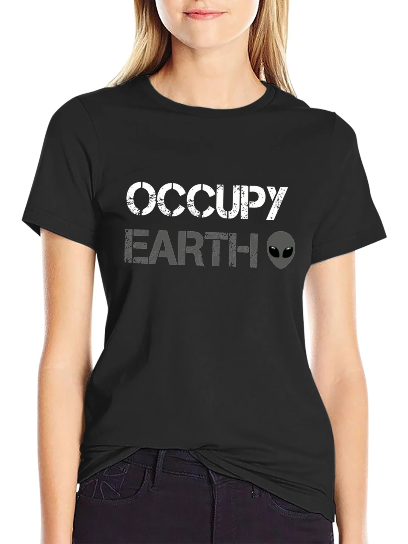 Rebbecca Occupy Earth Alien Graphic Black T-Shirt
