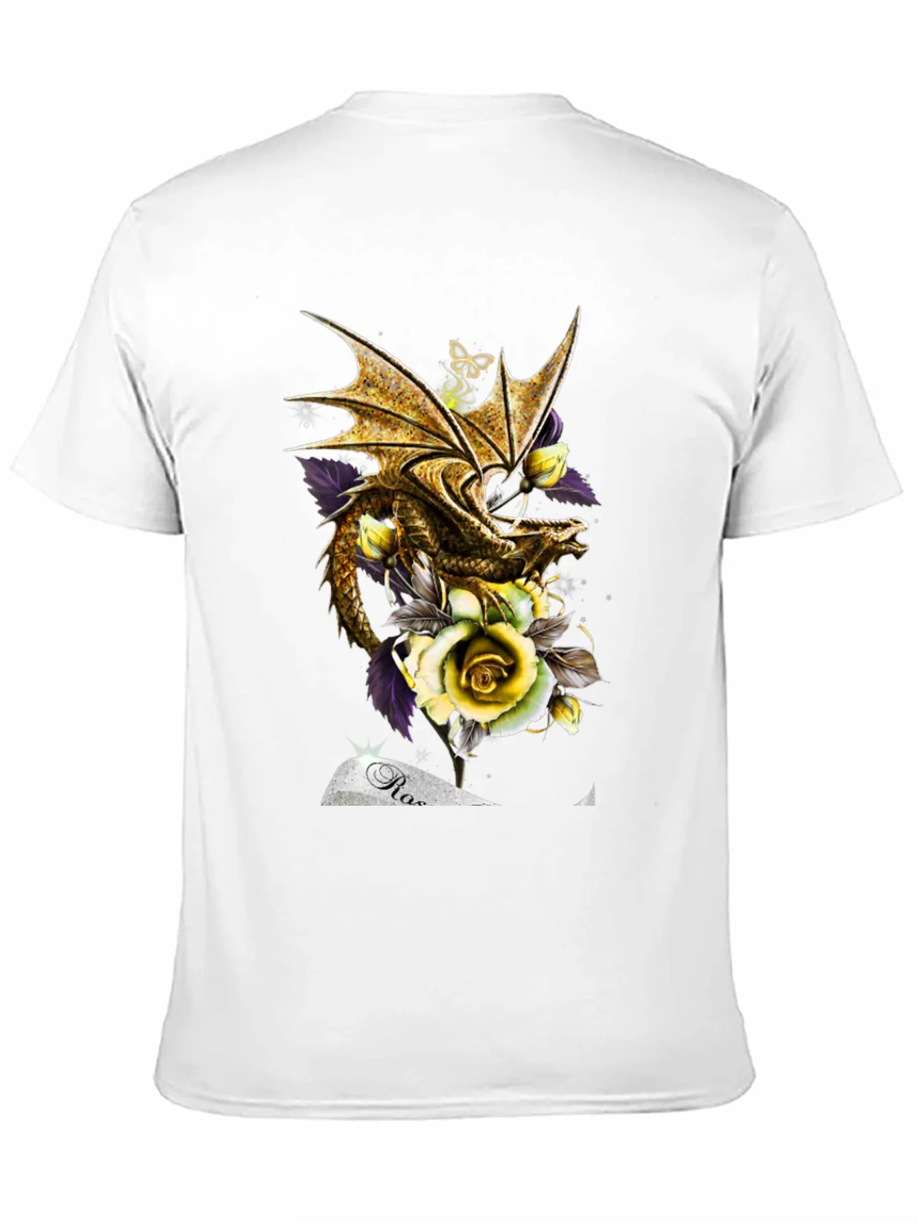 Camiseta Negra Drag¨®n Dorado y Rosas