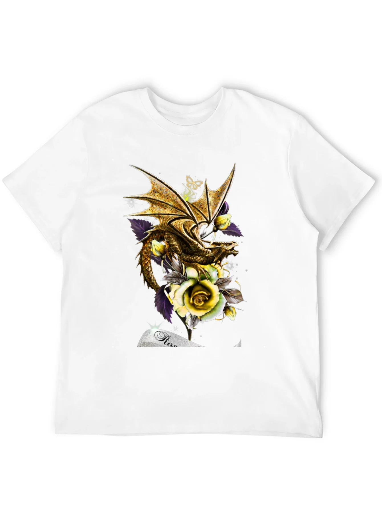 Camiseta Negra Drag¨®n Dorado y Rosas
