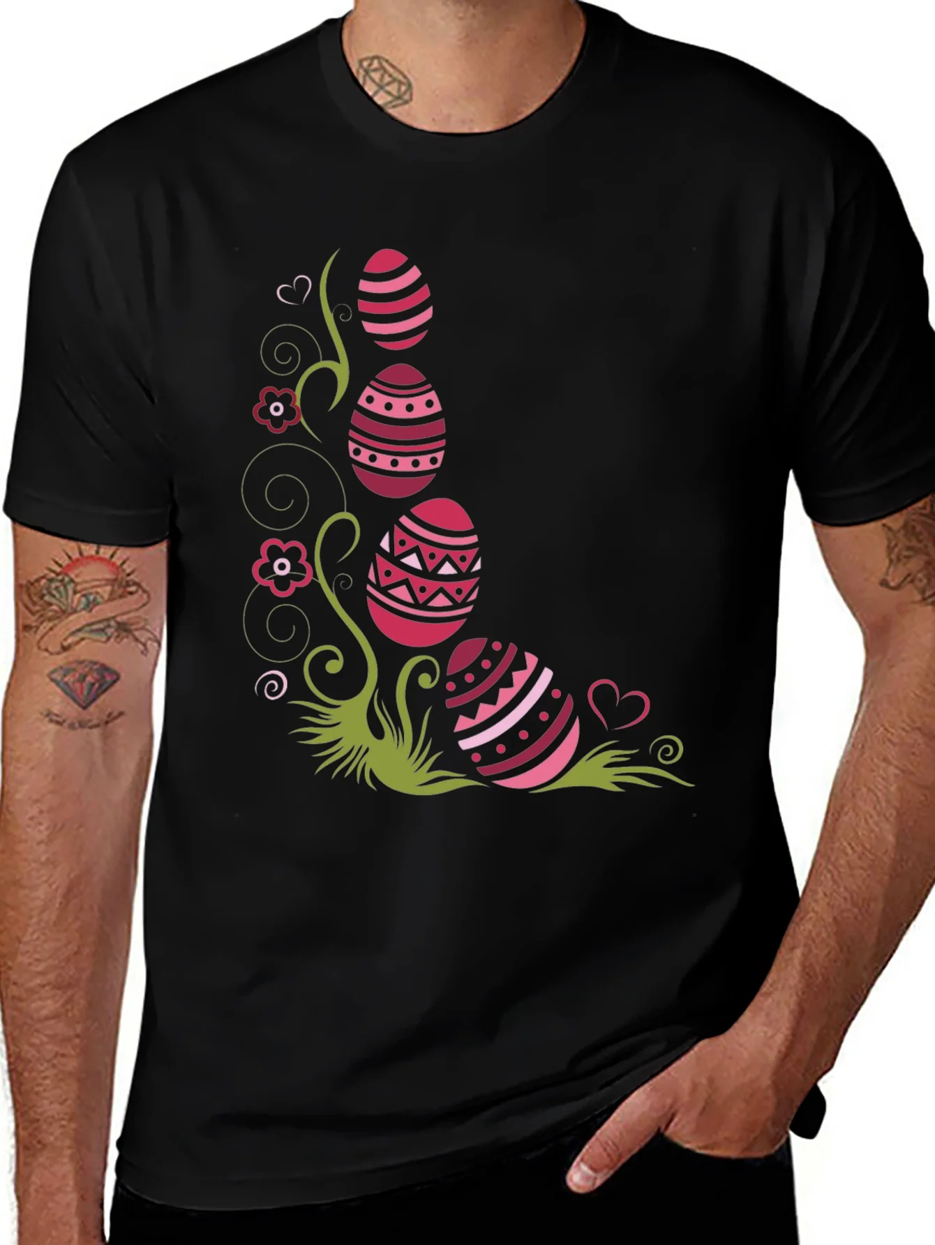 Rebbecca Easter Eggs Graphic Tee - Black Cotton Shirt