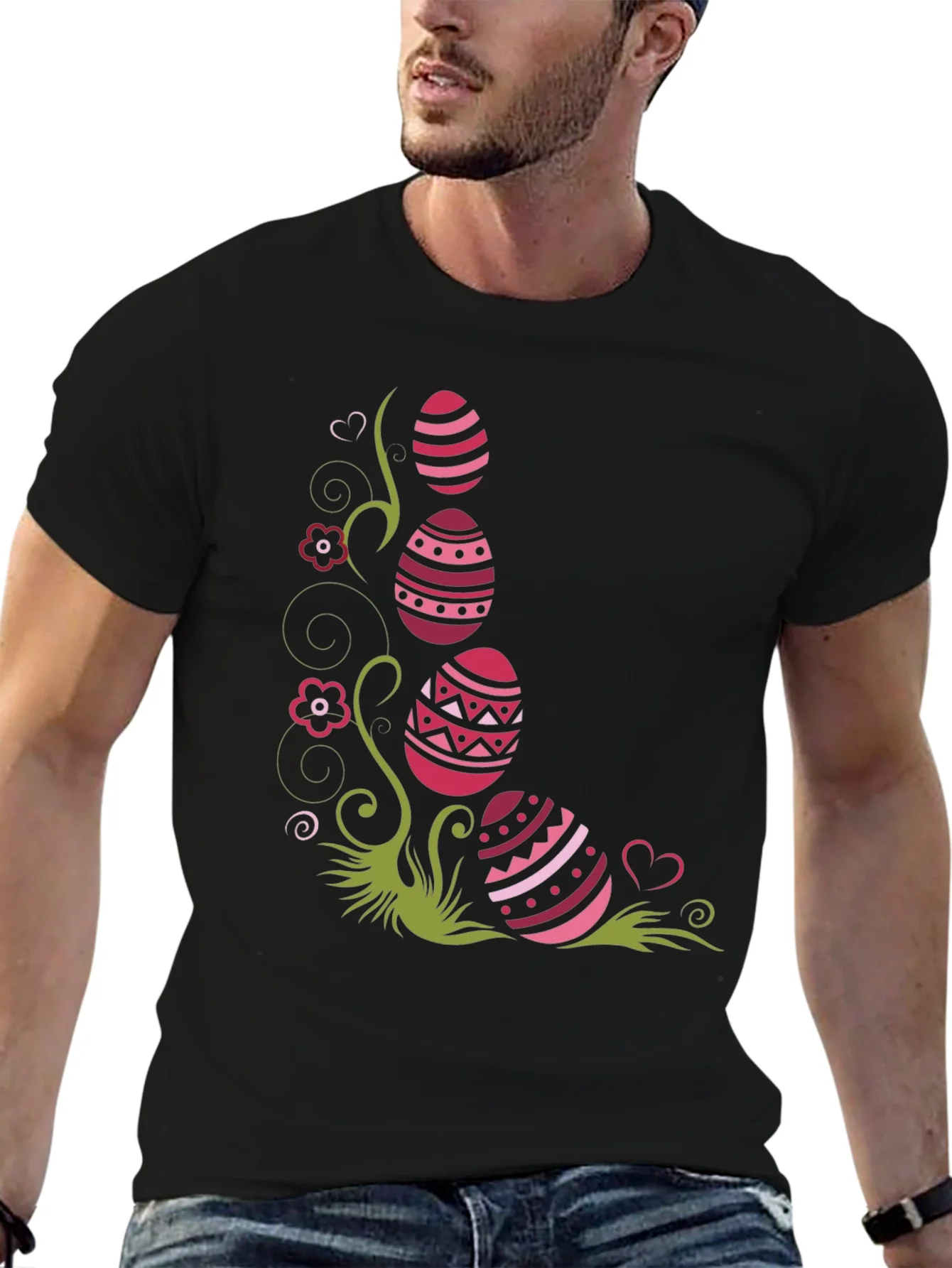 Rebbecca Easter Eggs Graphic Tee - Black Cotton Shirt