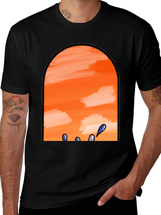 Rebbecca Sunset View Graphic Tee - Black Cotton Casual T-Shirt