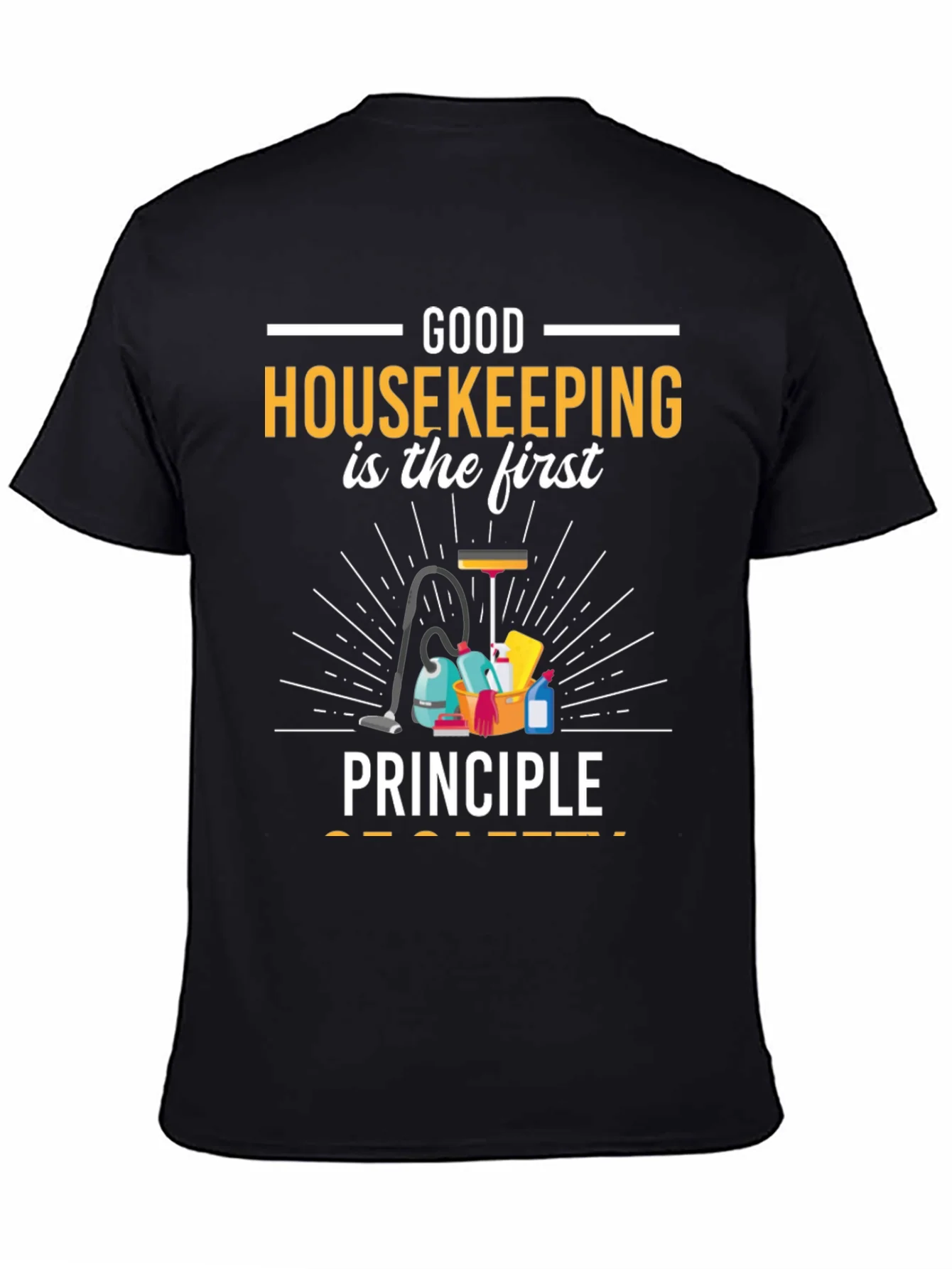 Camiseta Negra con Dise?o de Limpieza Housekeeping