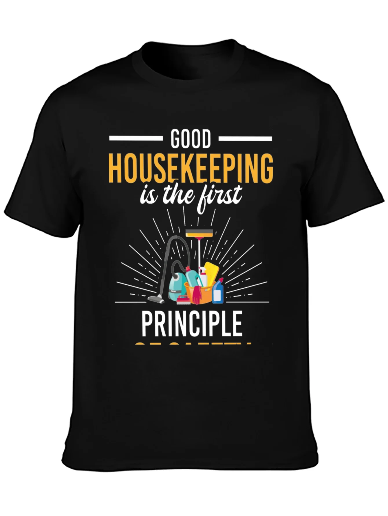 Camiseta Negra con Dise?o de Limpieza Housekeeping