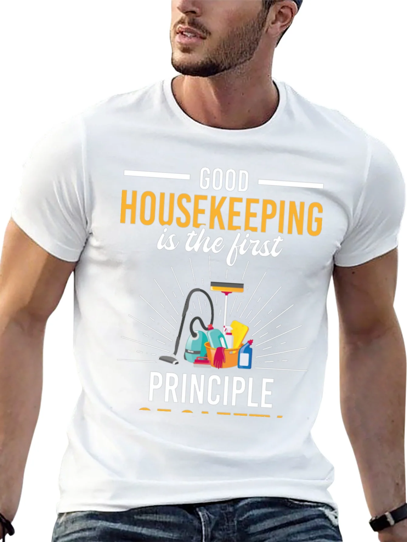 Camiseta Negra con Dise?o de Limpieza Housekeeping