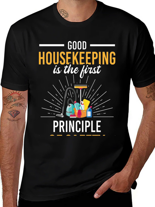 Camiseta Negra con Dise?o de Limpieza Housekeeping