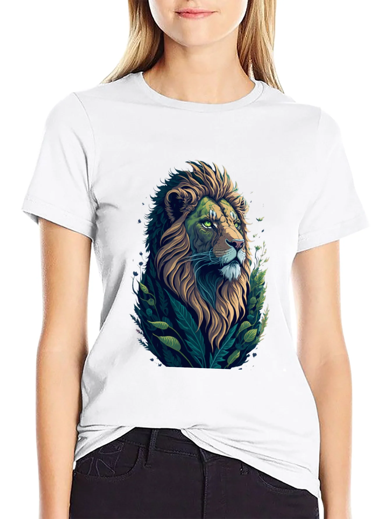 Camiseta Negra con Dise?o de Le¨®n Majestuoso