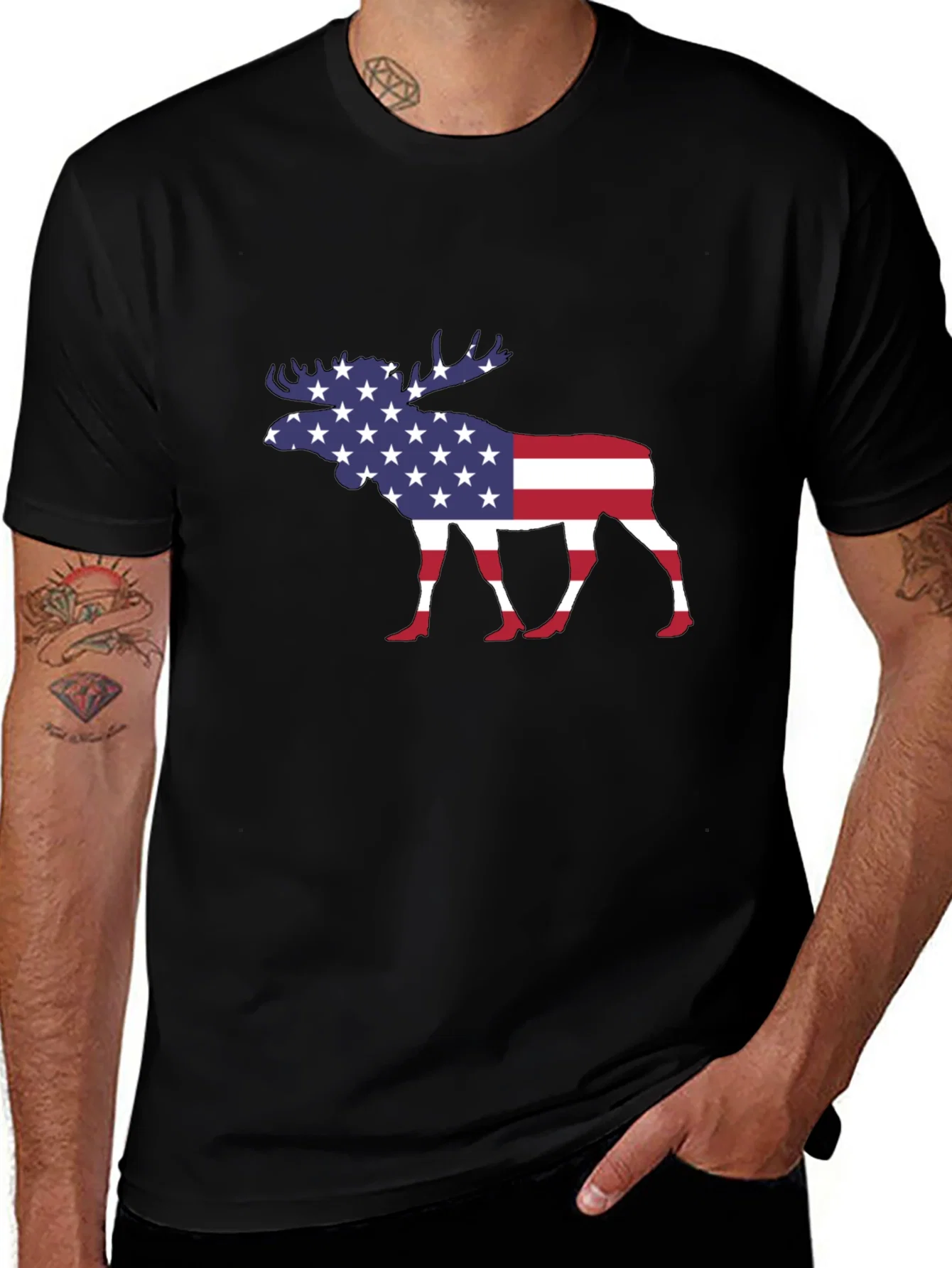 Rebbecca American Flag Moose Graphic T-Shirt