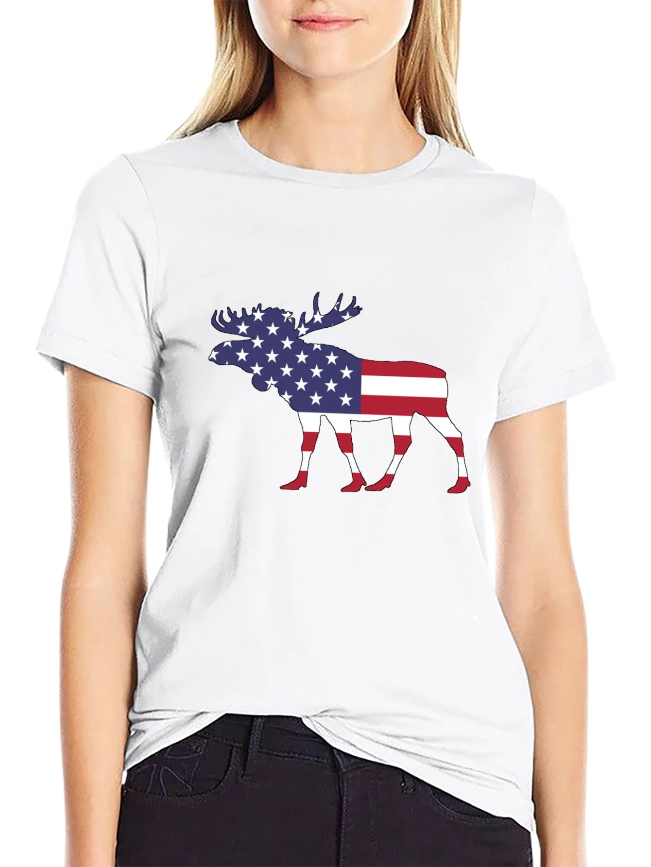 Rebbecca American Flag Moose Graphic T-Shirt