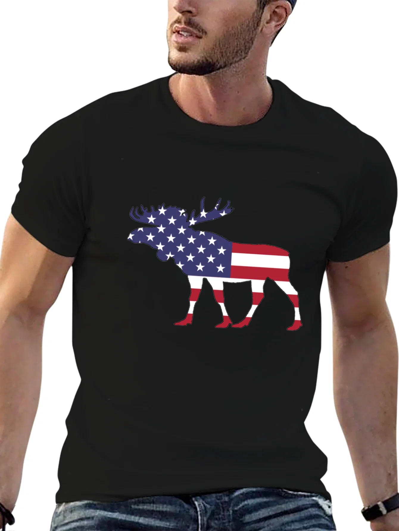 Rebbecca American Flag Moose Graphic T-Shirt