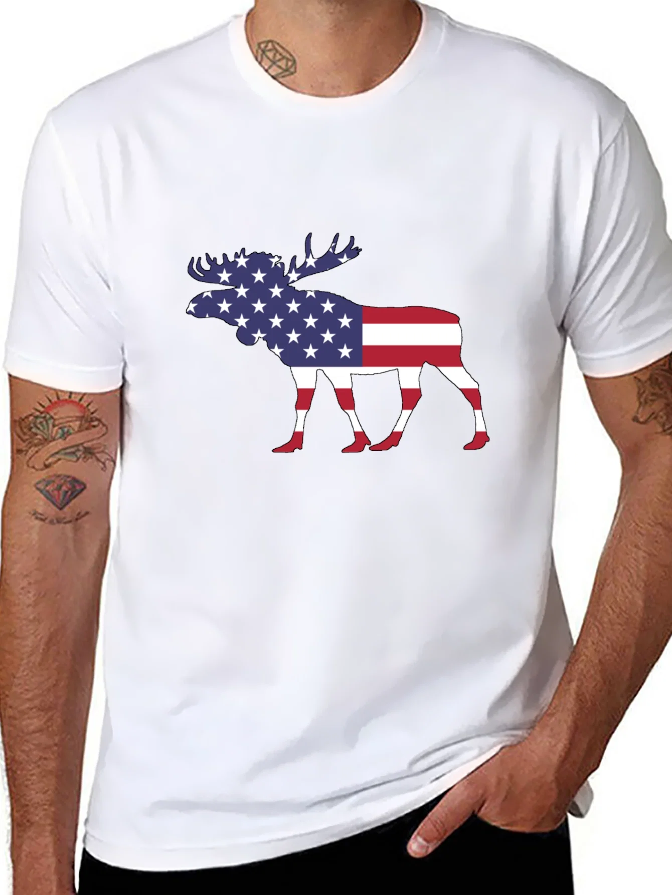 Rebbecca American Flag Moose Graphic T-Shirt