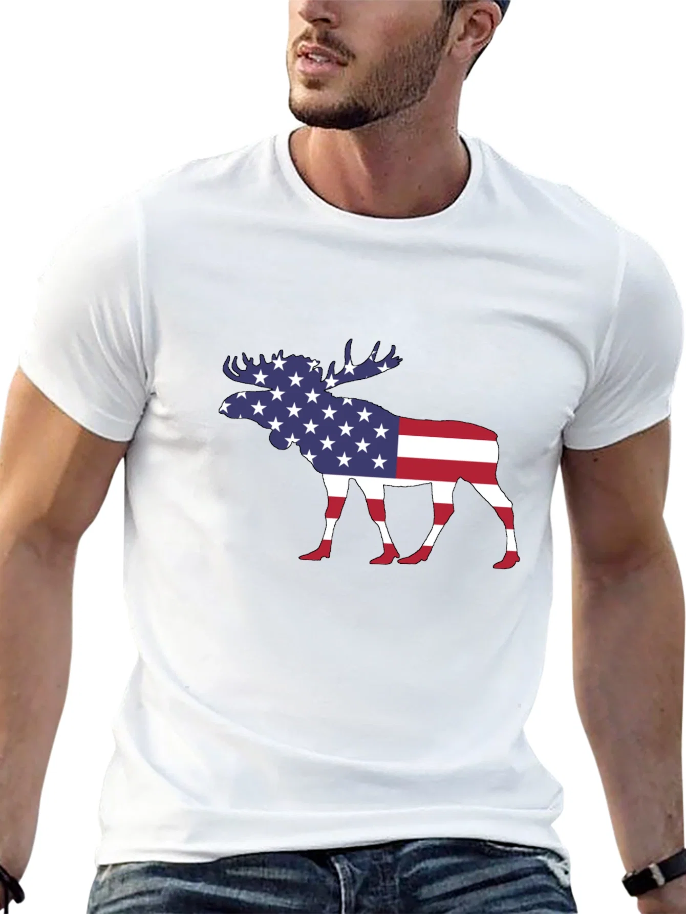 Rebbecca American Flag Moose Graphic T-Shirt