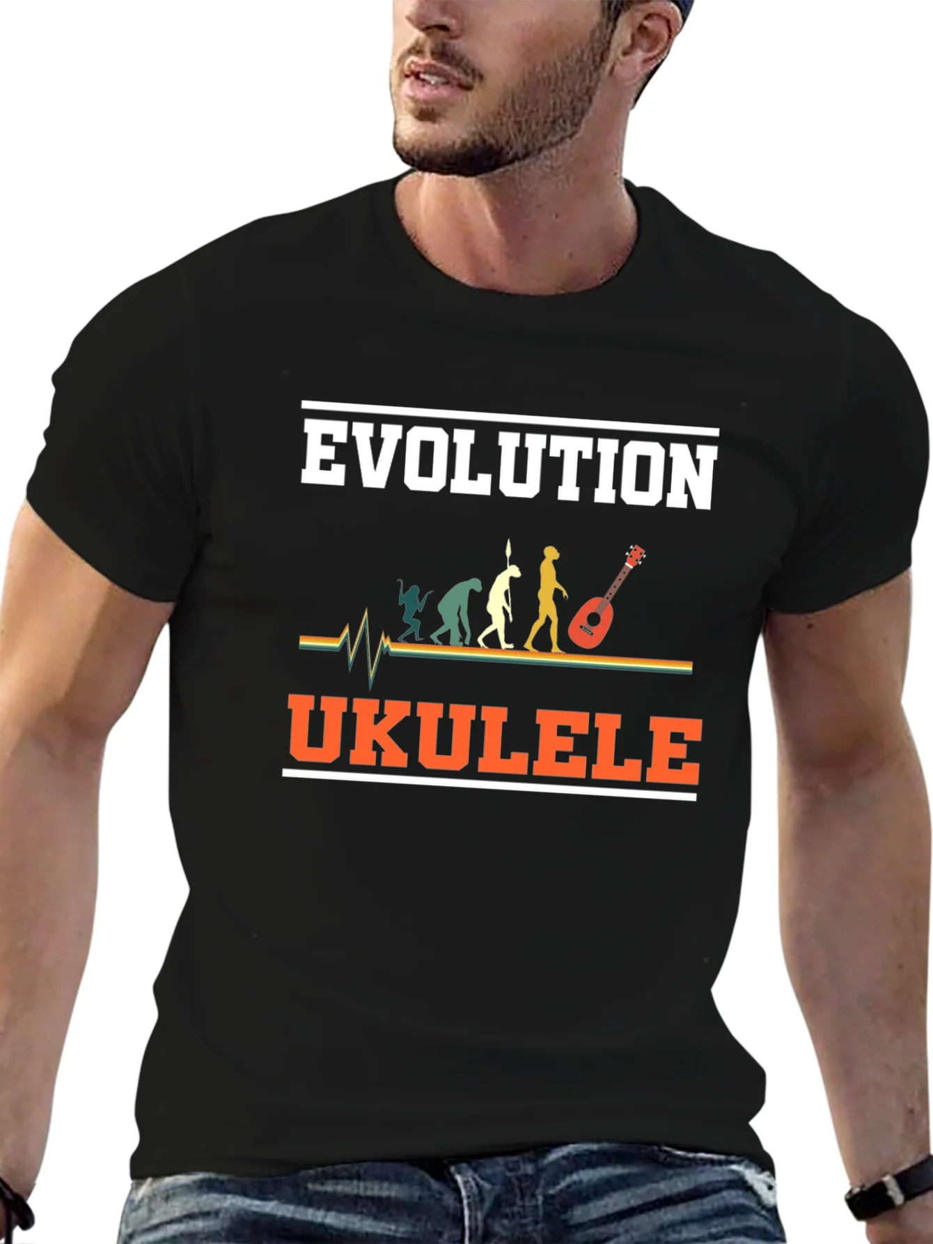 Camiseta Evoluci¨®n Ukelele Hombre Dise?o Divertido