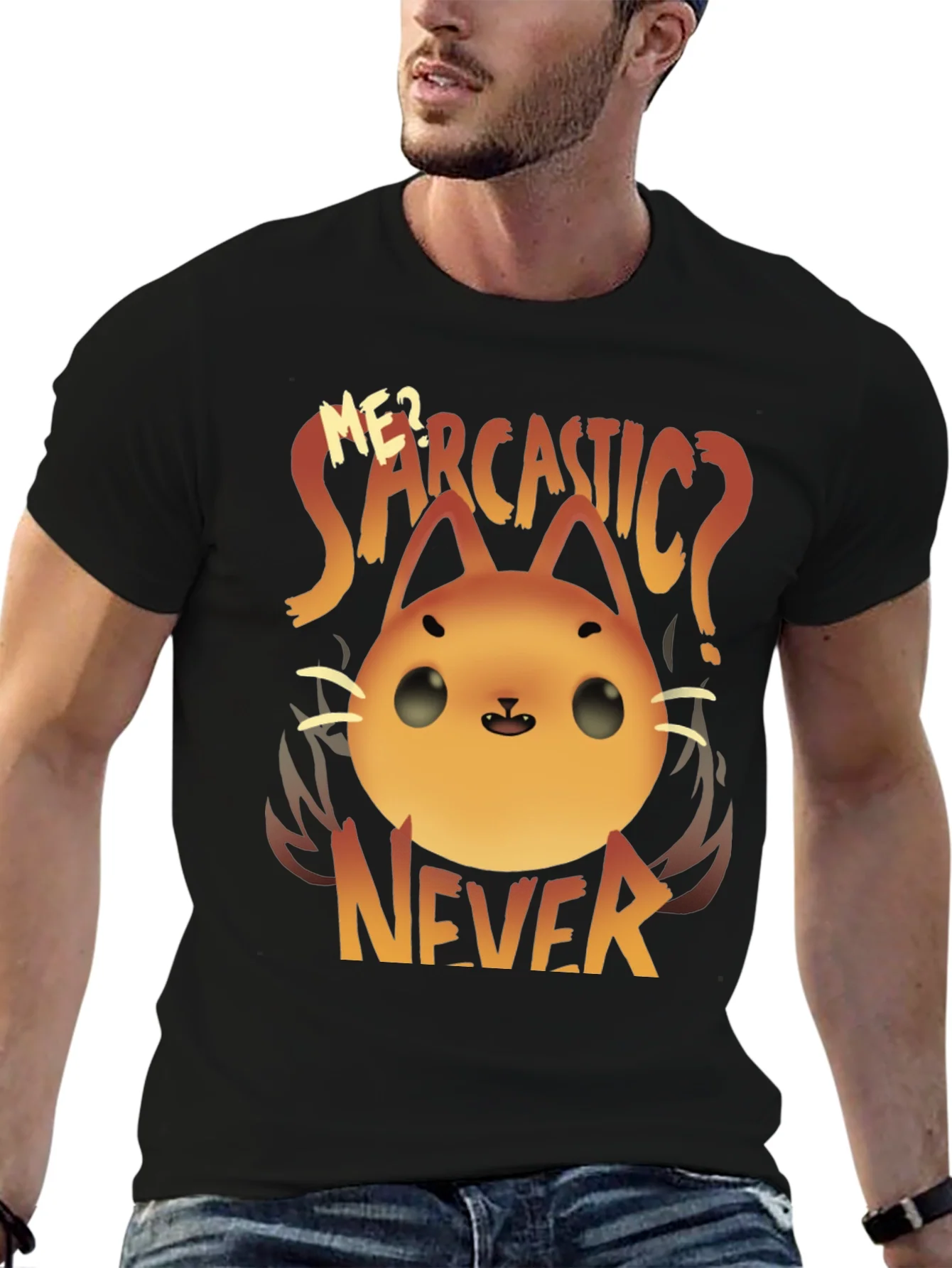 Camiseta Negra con Dise?o de Gato Sarc¨¢stico