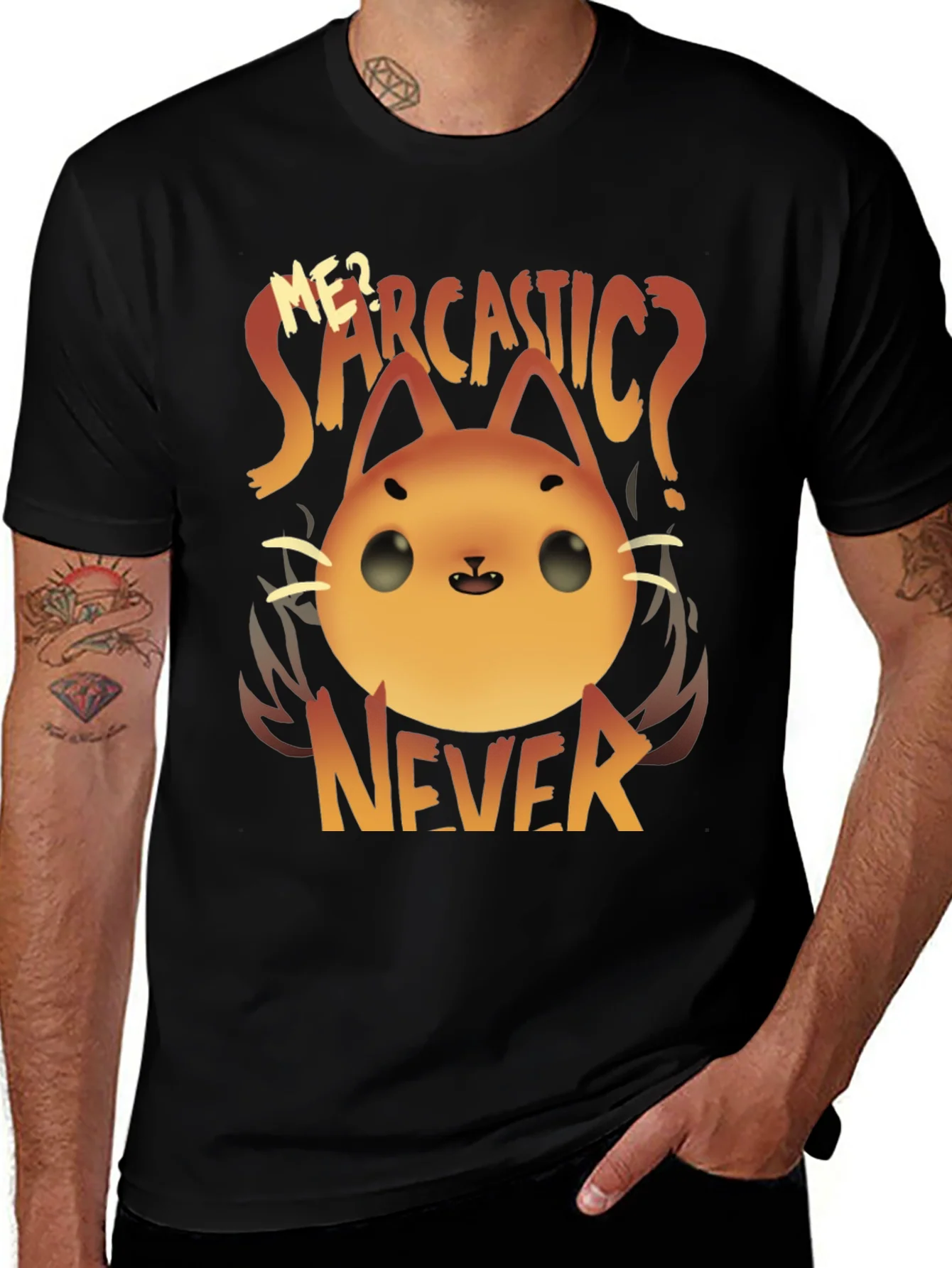Camiseta Negra con Dise?o de Gato Sarc¨¢stico