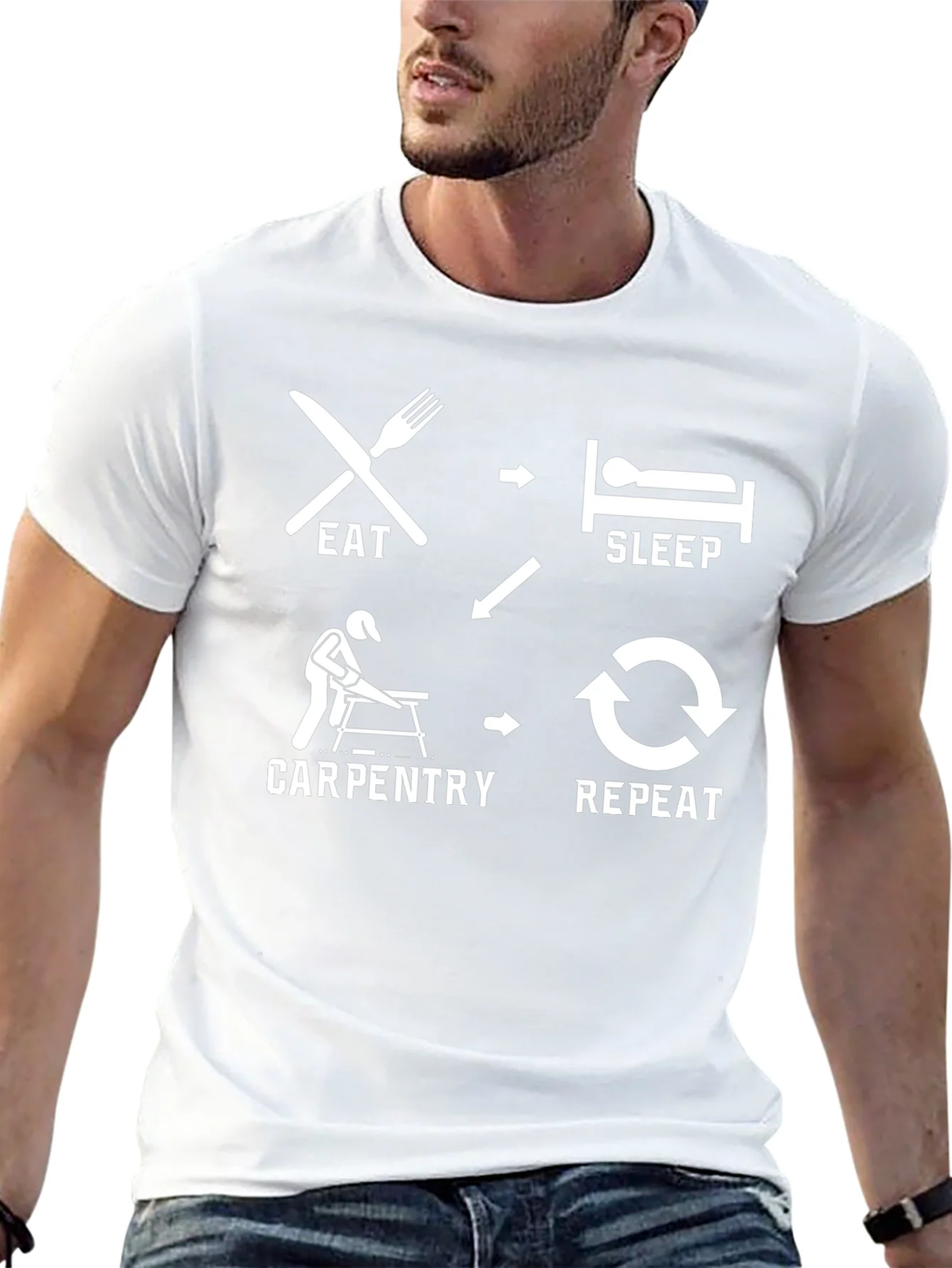 Rebbecca Eat Sleep Carpentry Repeat Black T-Shirt