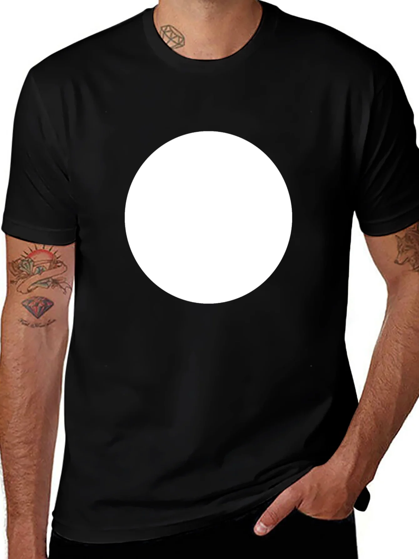 Rebbecca Mens Black Crew Neck T-Shirt with White Circle