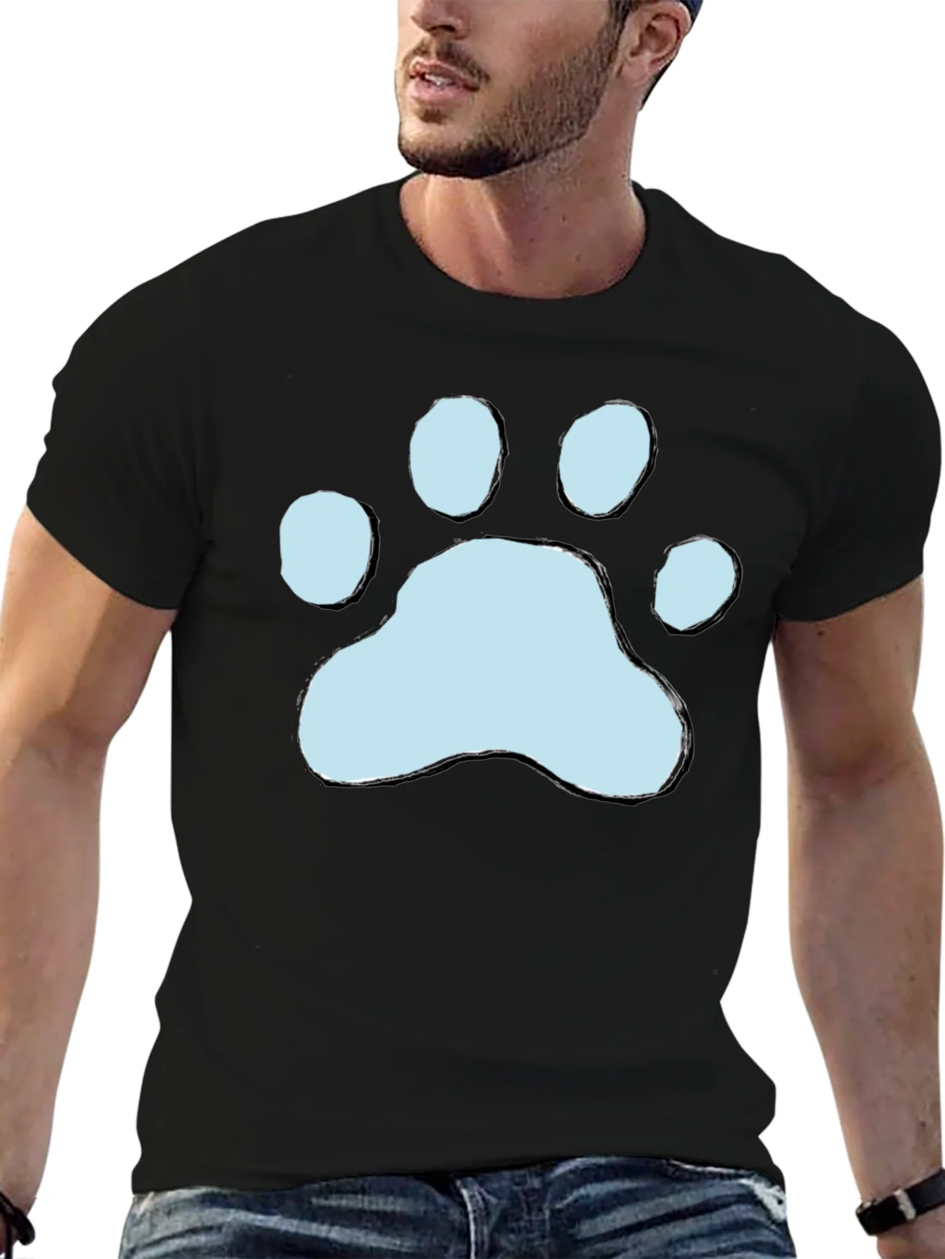 Camiseta Negra con Huella de Pata Azul