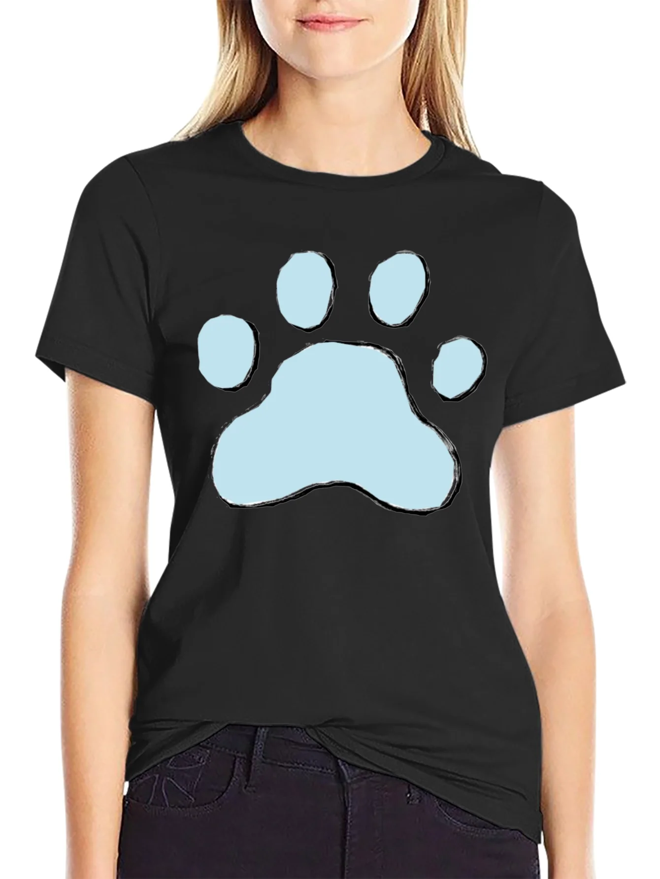 Camiseta Negra con Huella de Pata Azul