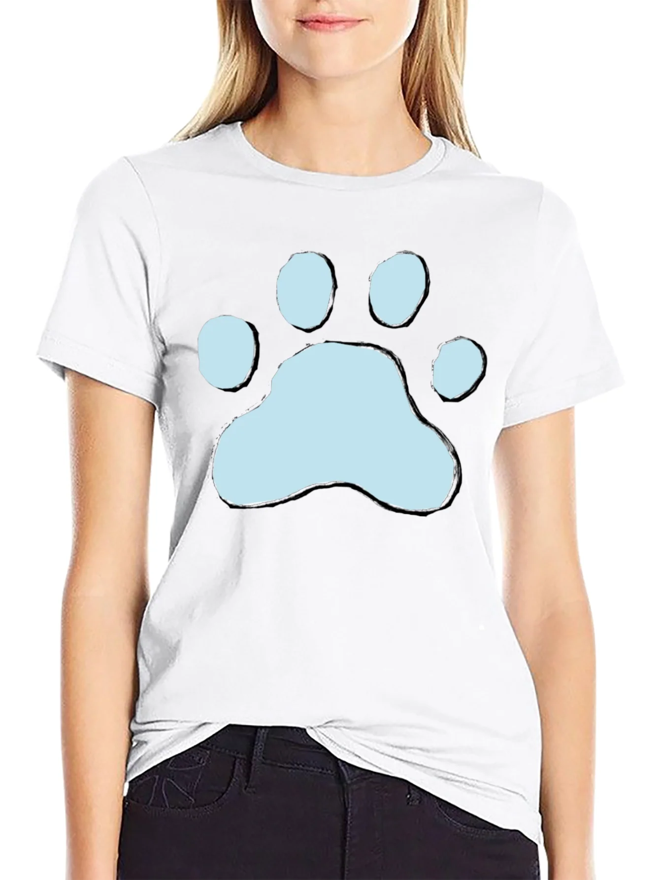 Camiseta Negra con Huella de Pata Azul