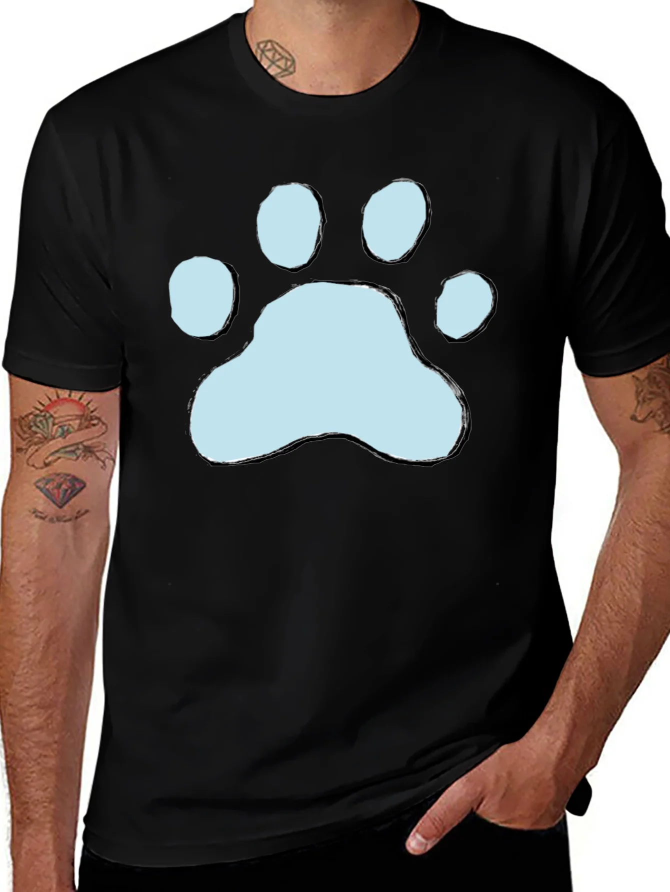 Camiseta Negra con Huella de Pata Azul
