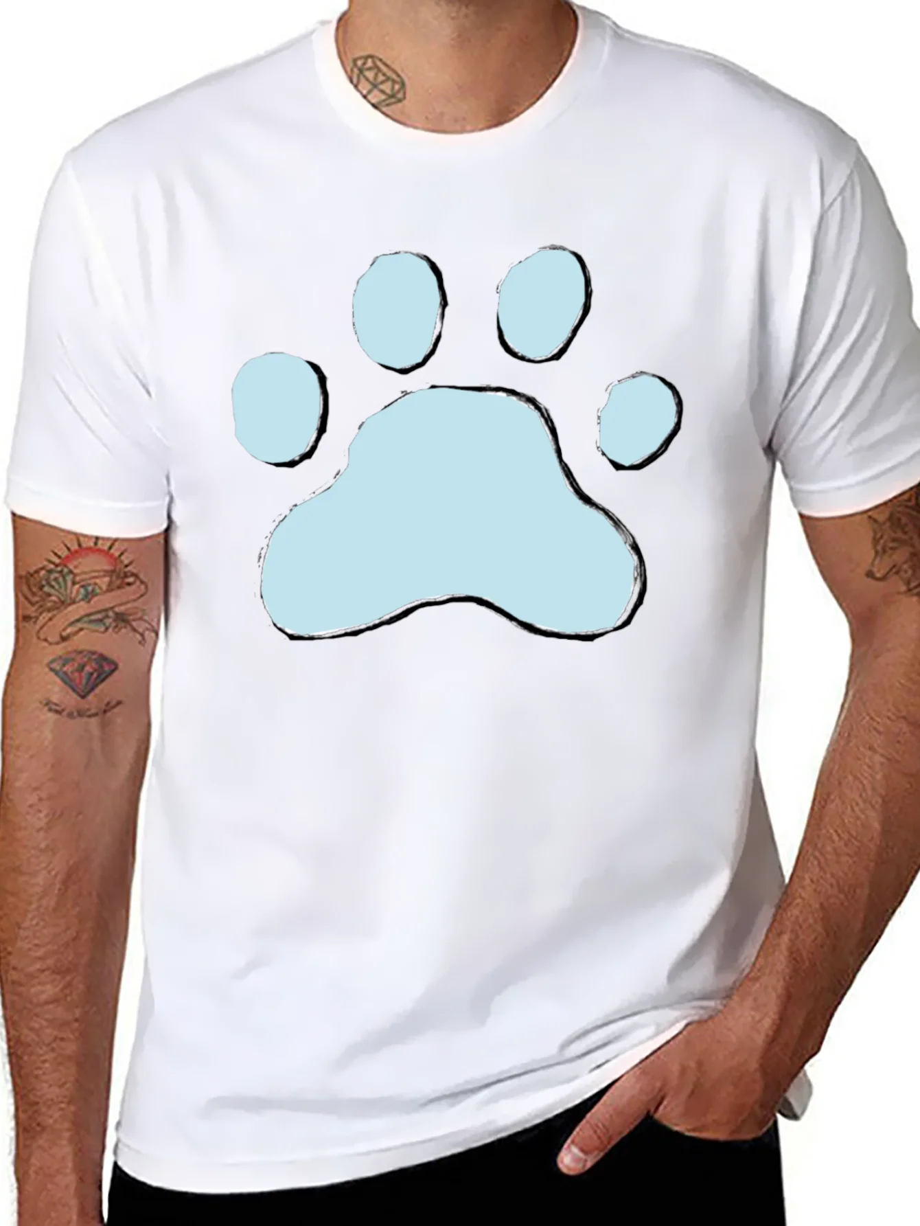 Camiseta Negra con Huella de Pata Azul