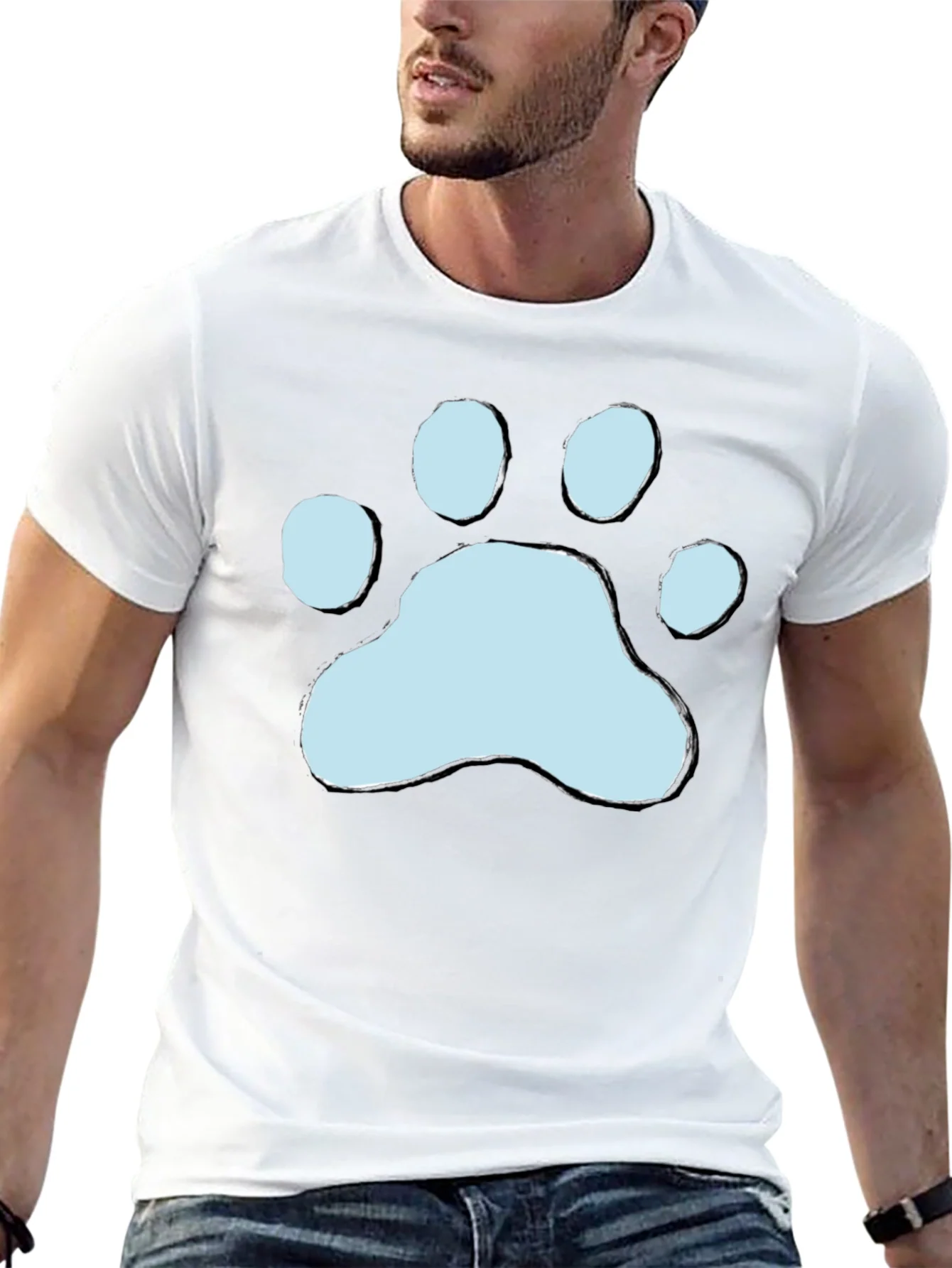 Camiseta Negra con Huella de Pata Azul