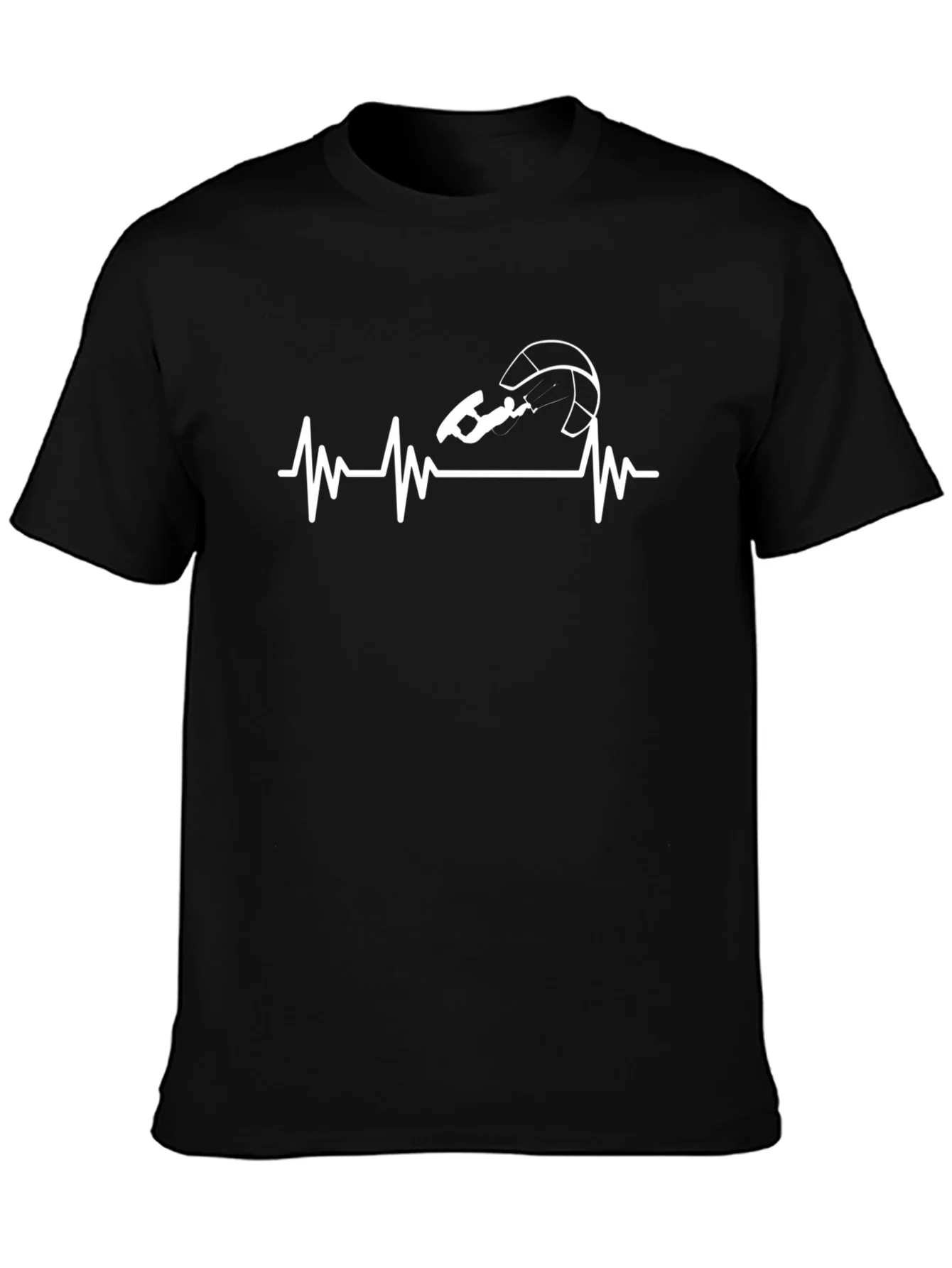 Camiseta Negra con Dise?o de Latido de Kitesurf