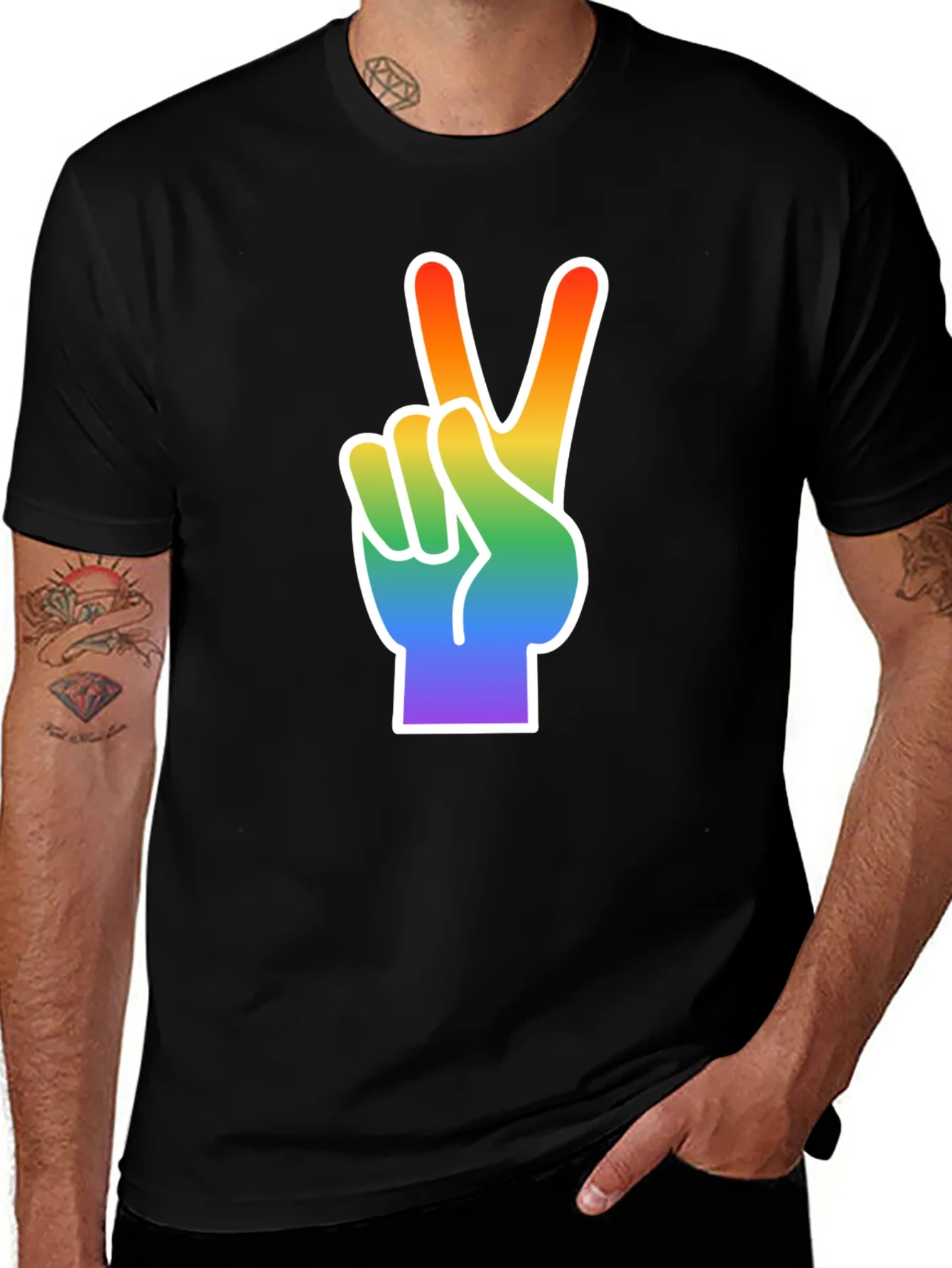 Rebbecca Rainbow Peace Sign Graphic Tee - Black