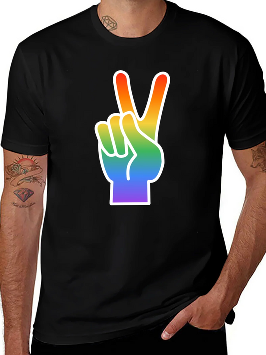 Rebbecca Rainbow Peace Sign Graphic Tee - Black