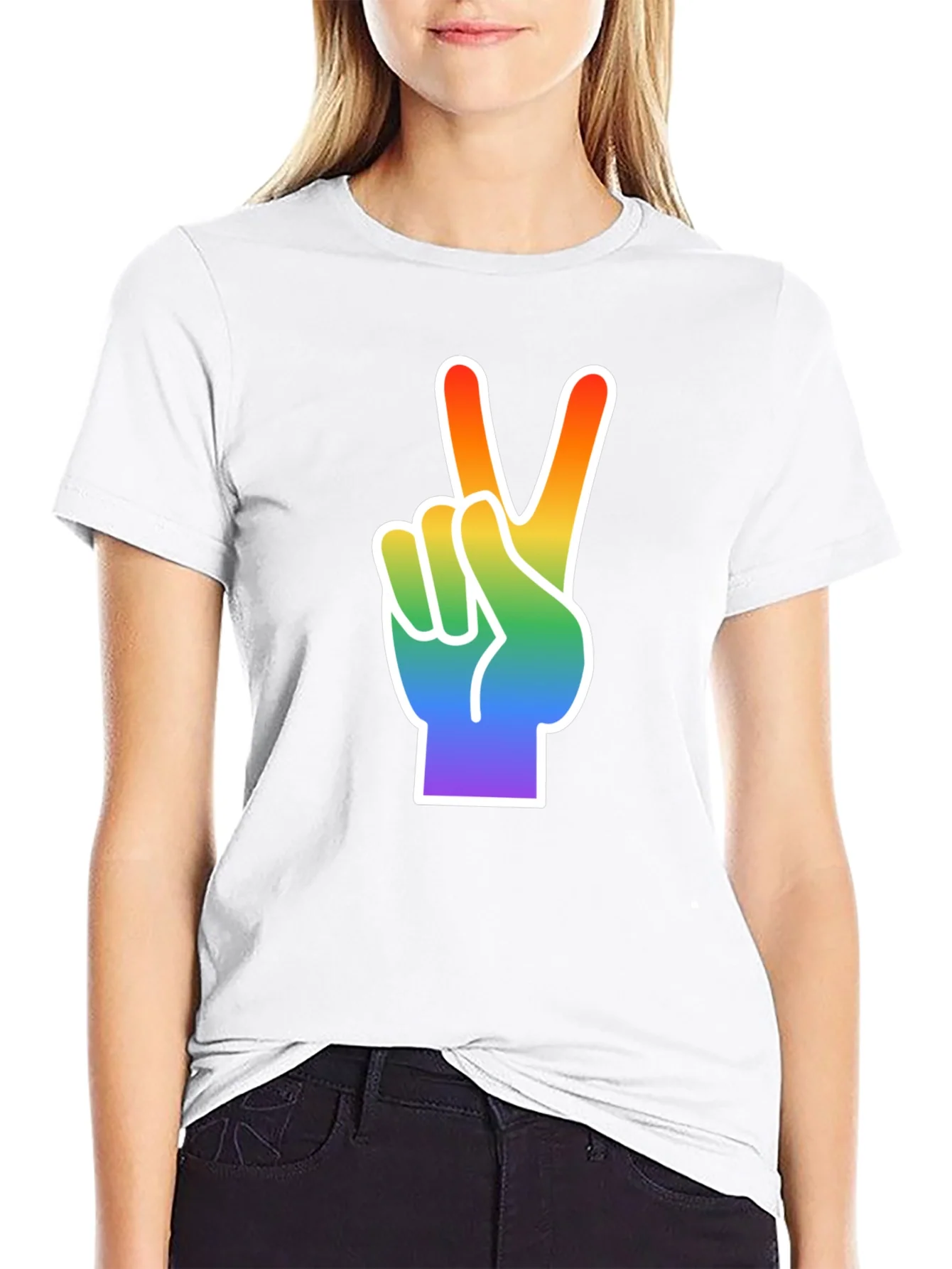 Rebbecca Rainbow Peace Sign Graphic Tee - Black