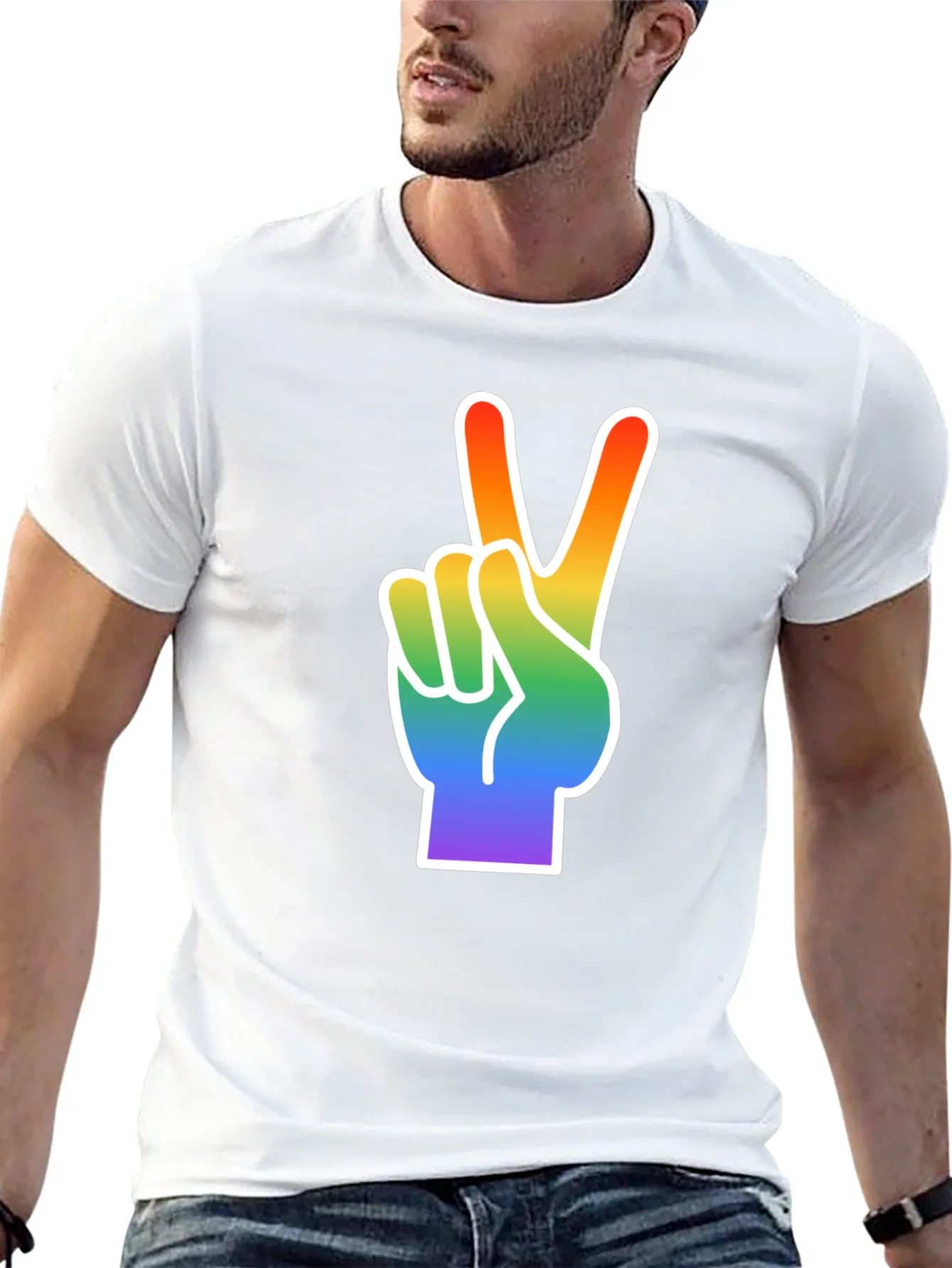 Rebbecca Rainbow Peace Sign Graphic Tee - Black