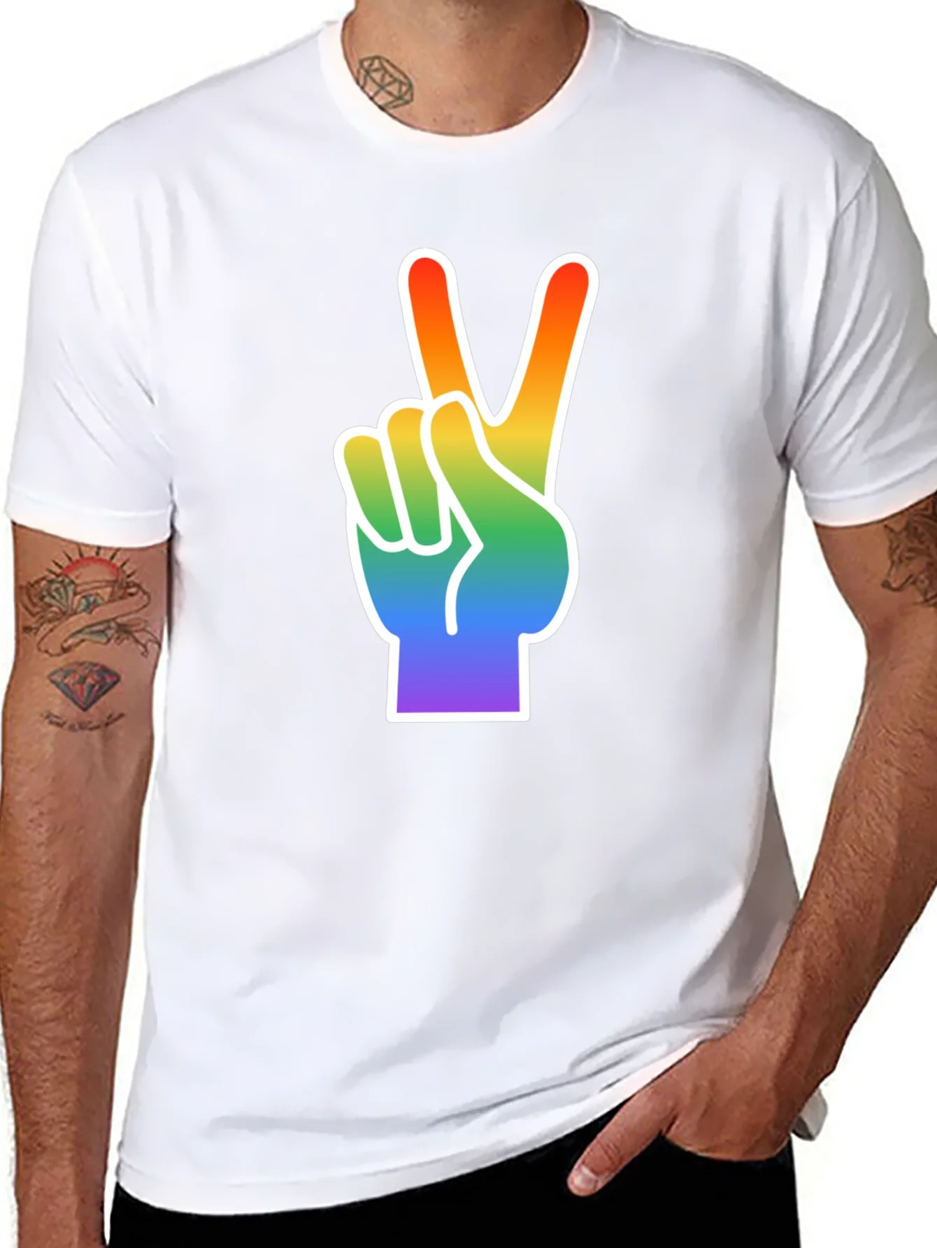 Rebbecca Rainbow Peace Sign Graphic Tee - Black