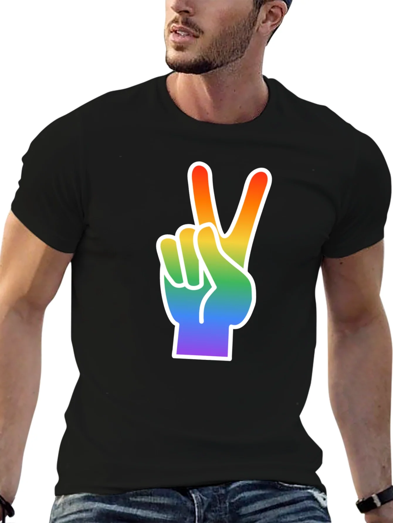 Rebbecca Rainbow Peace Sign Graphic Tee - Black