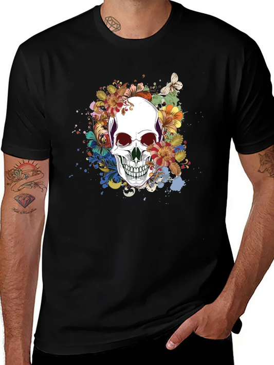 Rebbecca Skull & Floral Print Black T-Shirt - Unique Graphic Tee