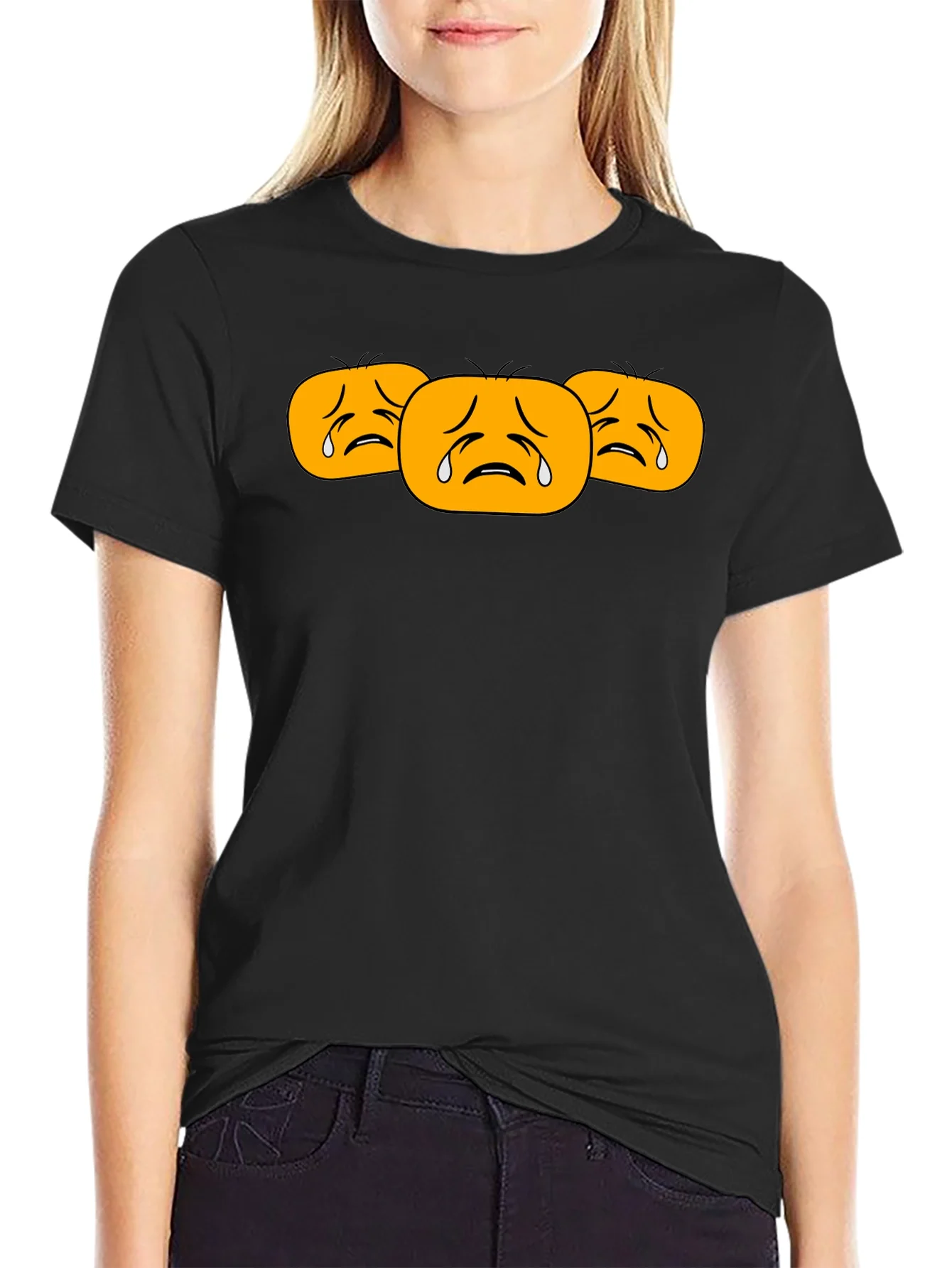 Camiseta Negra con Emojis Tristes